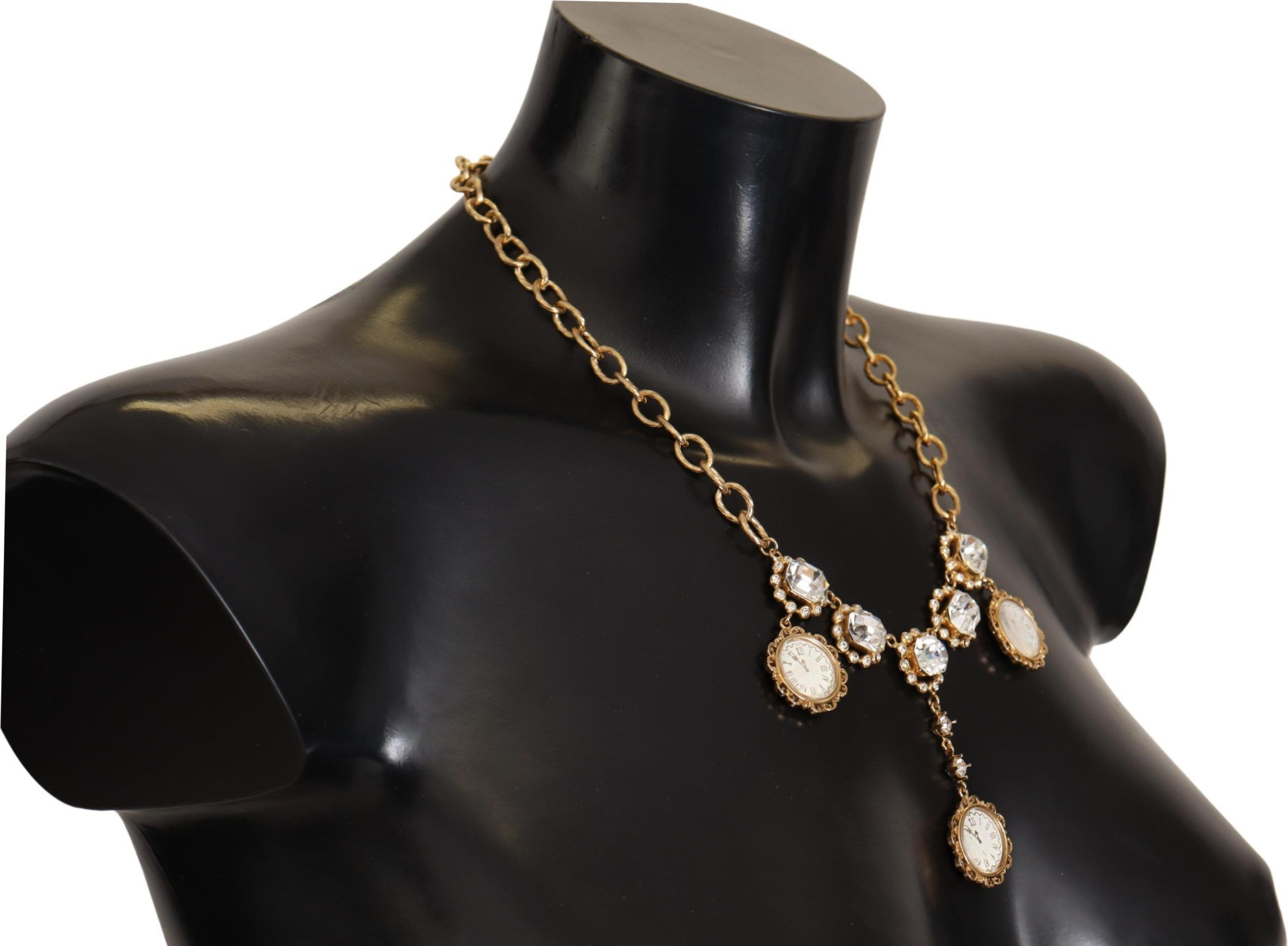 Gold Clock Statement Crystal Chain Necklace Dolce & Gabbana