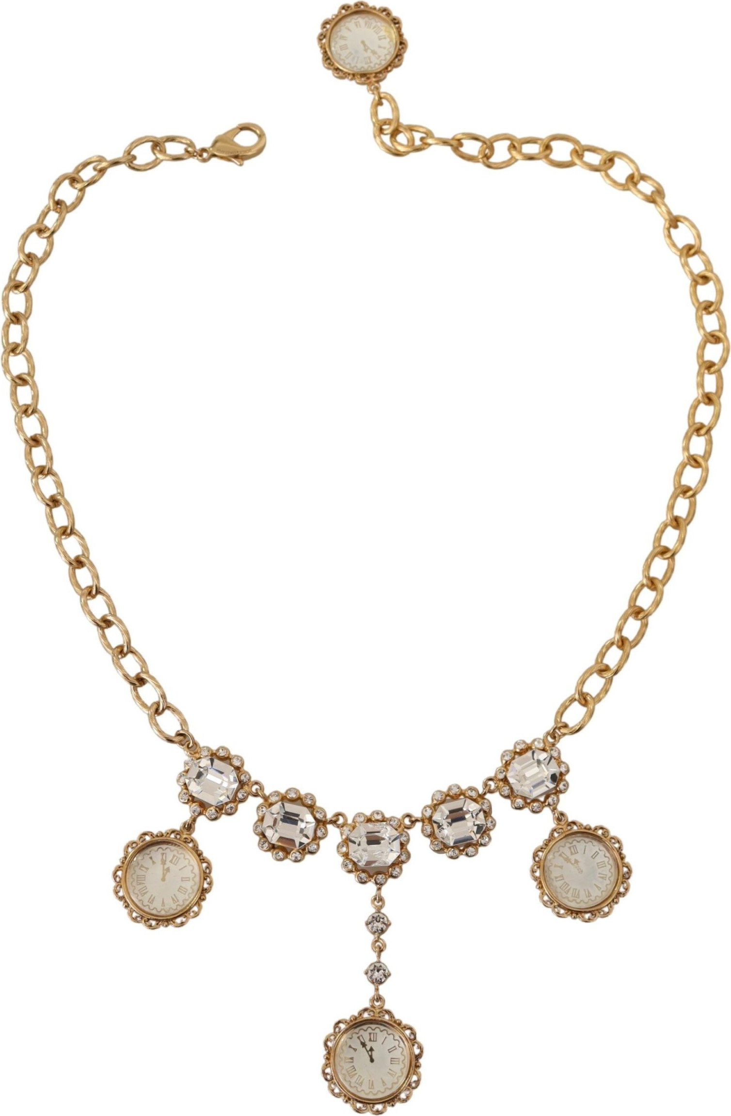 Gold Clock Statement Crystal Chain Necklace Dolce & Gabbana