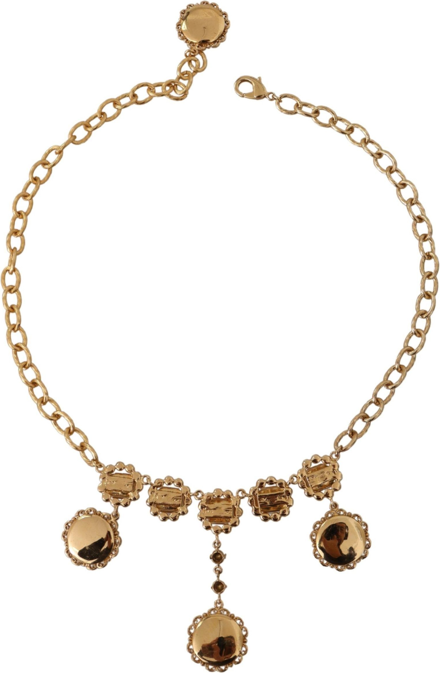 Gold Clock Statement Crystal Chain Necklace Dolce & Gabbana