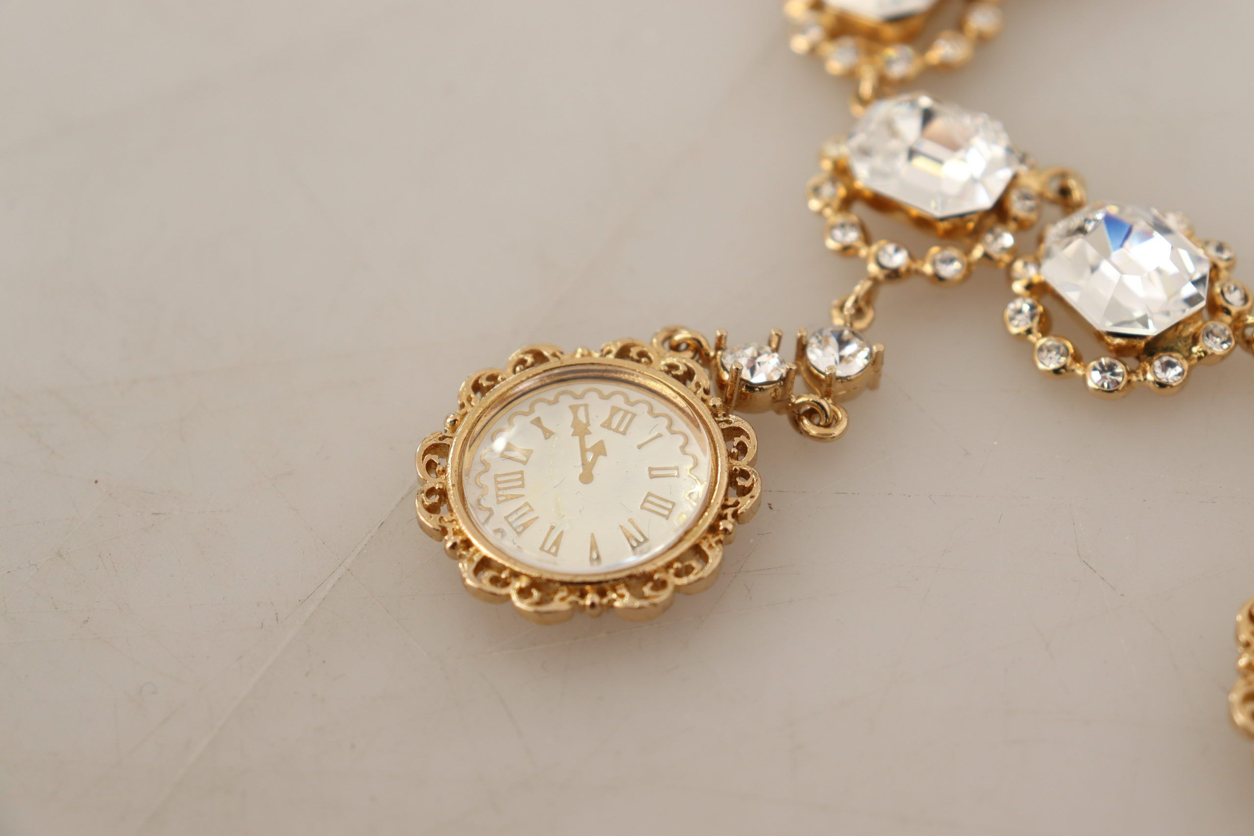 Gold Clock Statement Crystal Chain Necklace Dolce & Gabbana