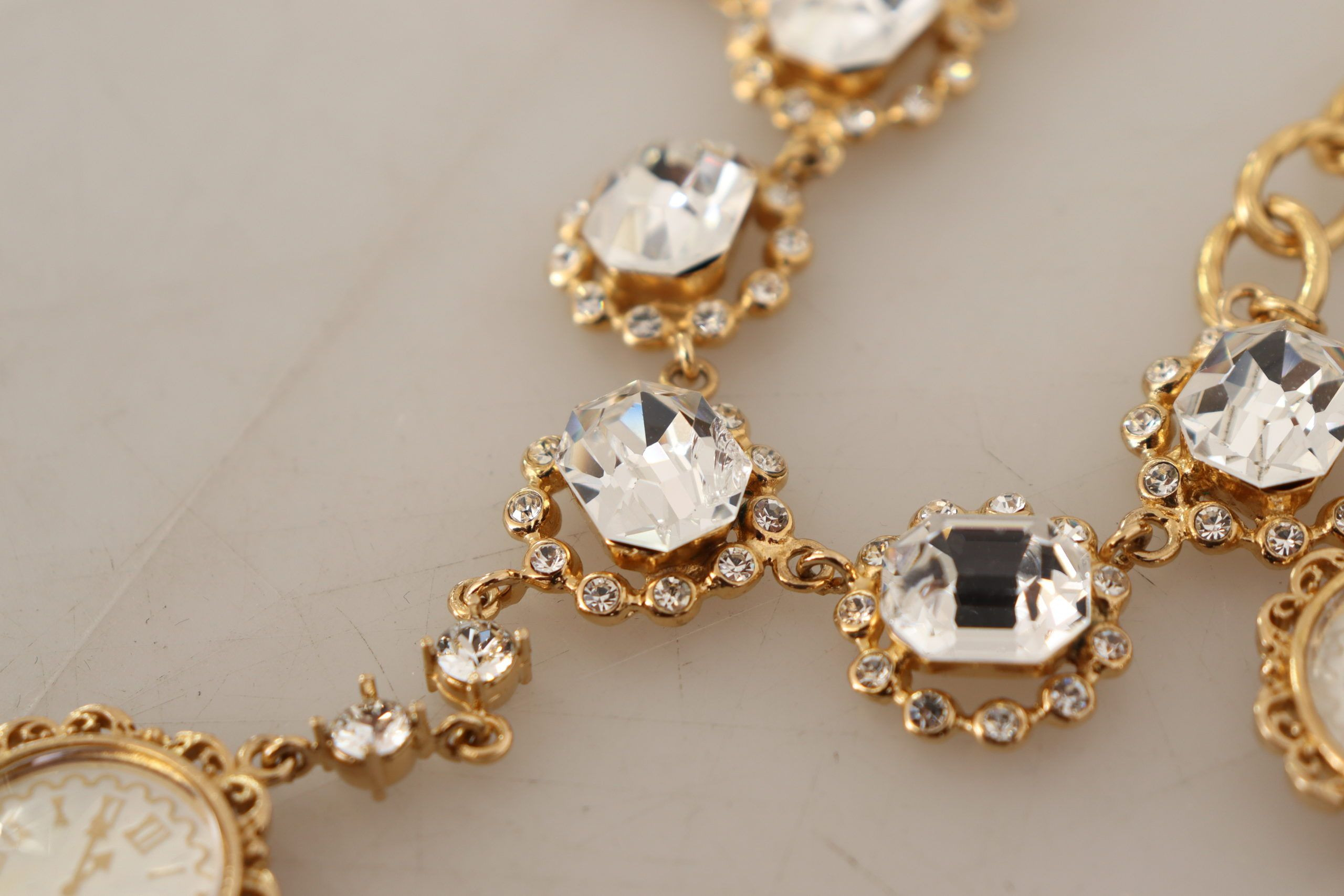 Gold Clock Statement Crystal Chain Necklace Dolce & Gabbana
