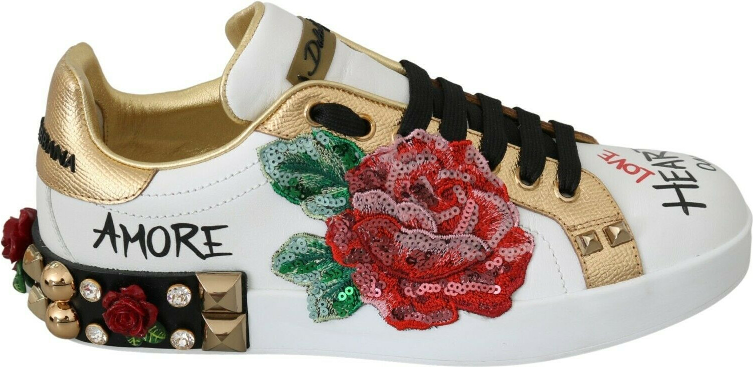 Кроссовки Dolce & Gabbana "Белые розы" со стразами и кристаллами женские