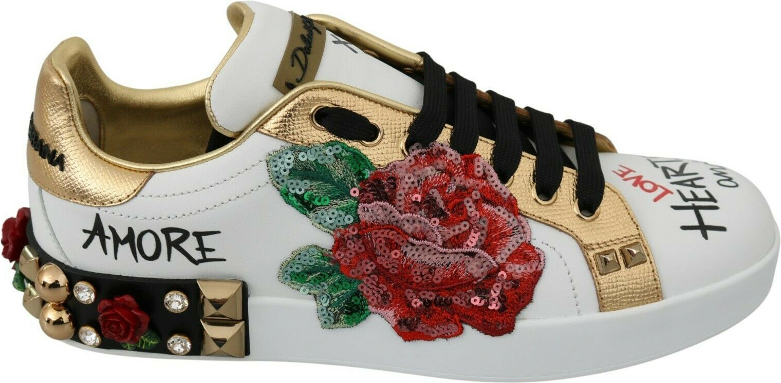 Кроссовки Dolce & Gabbana "Белые розы" со стразами и кристаллами женские