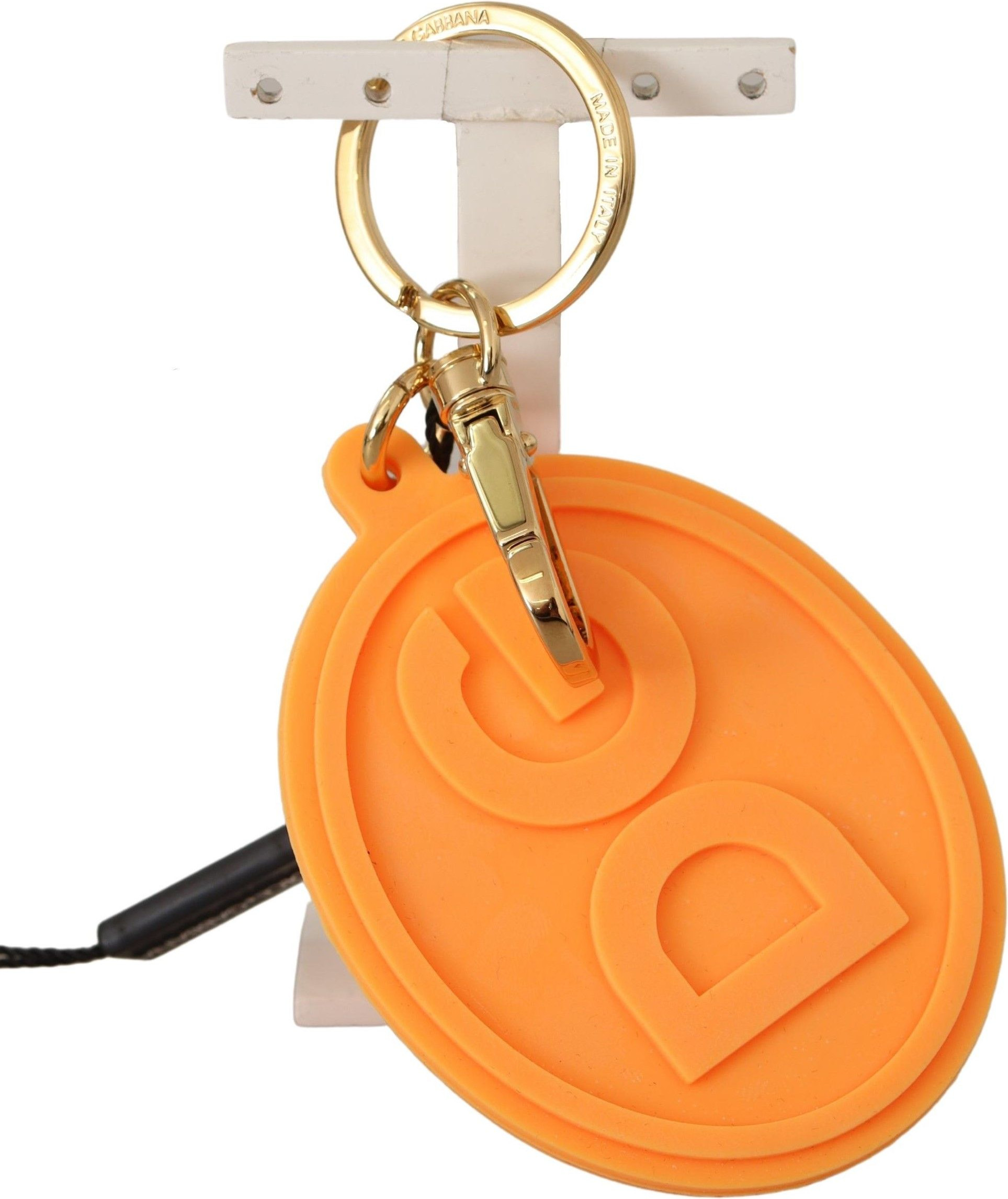 Kalitbog'lam Chaqqon Dolce & Gabbana Orange Rubber DG Logo Gold Brass Metal Keychain