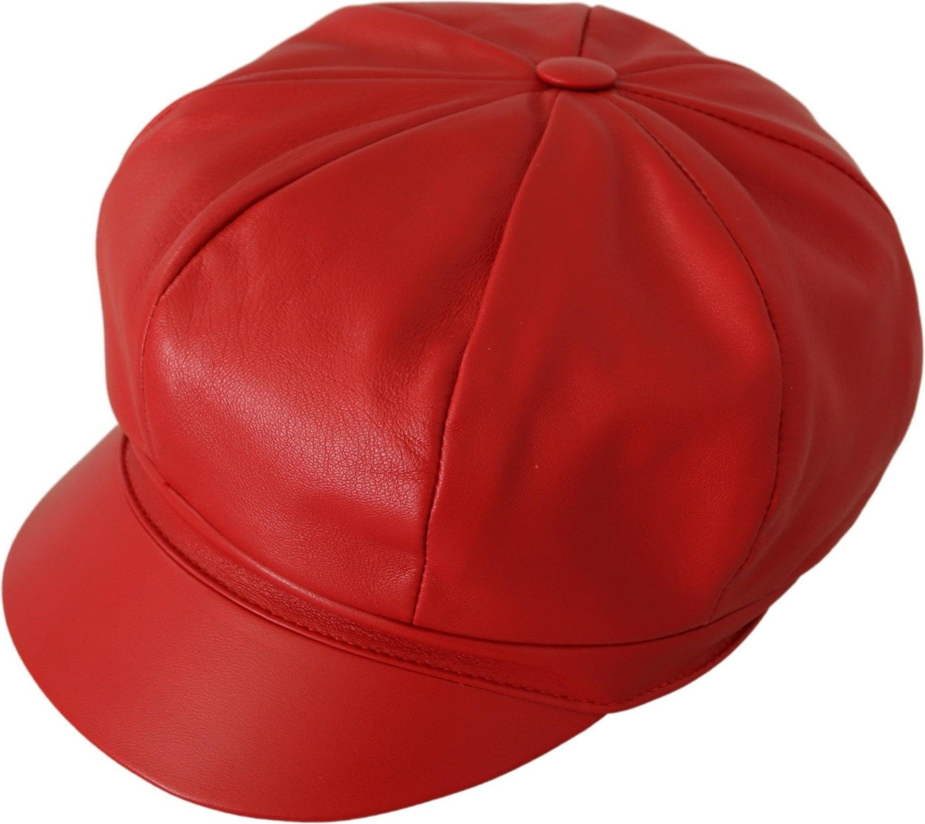 Hat Dolce & Gabbana Red Leather DG Amore Cabbie Newsboy Hat
