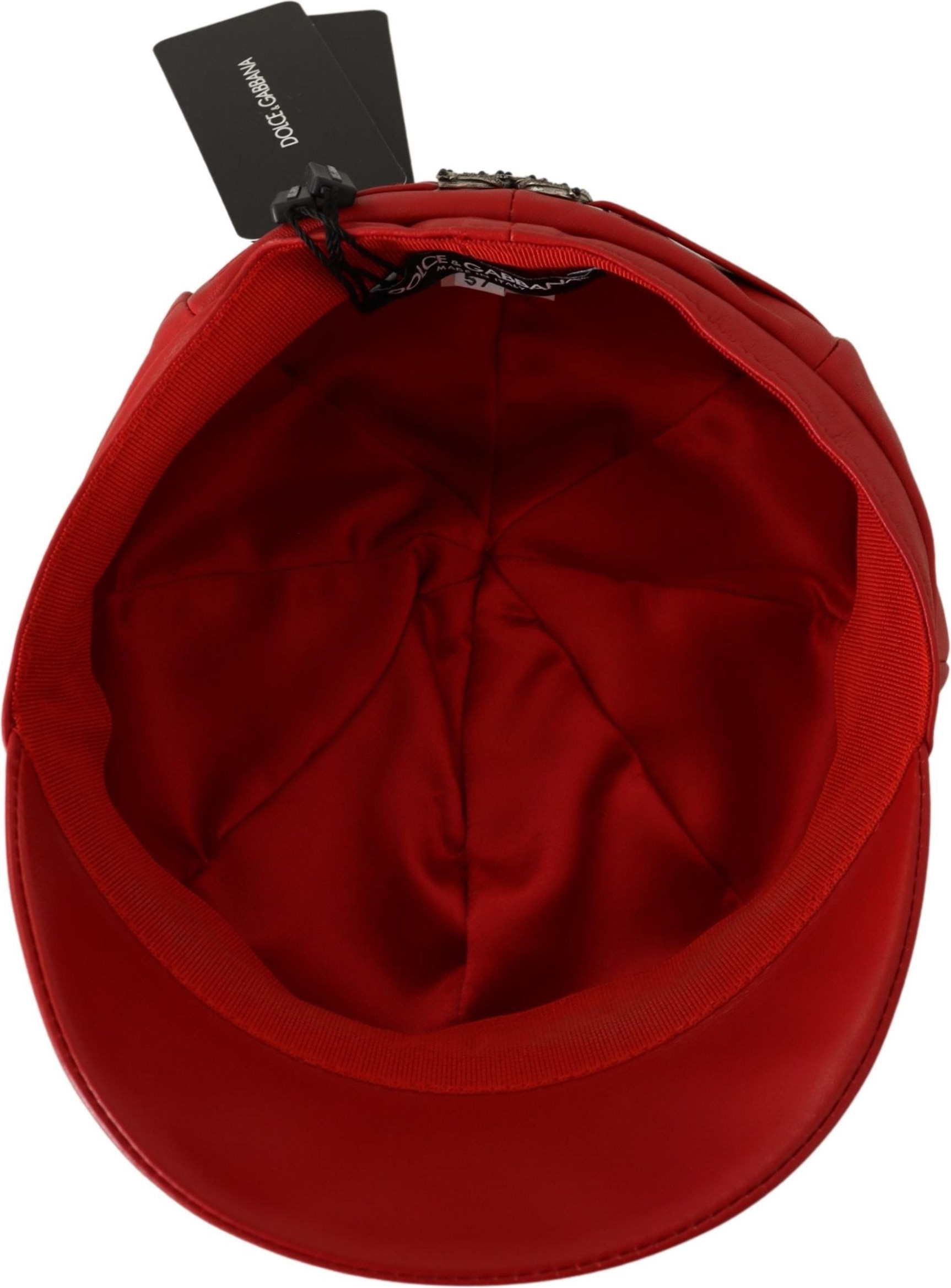 Hat Dolce & Gabbana Red Leather DG Amore Cabbie Newsboy Hat