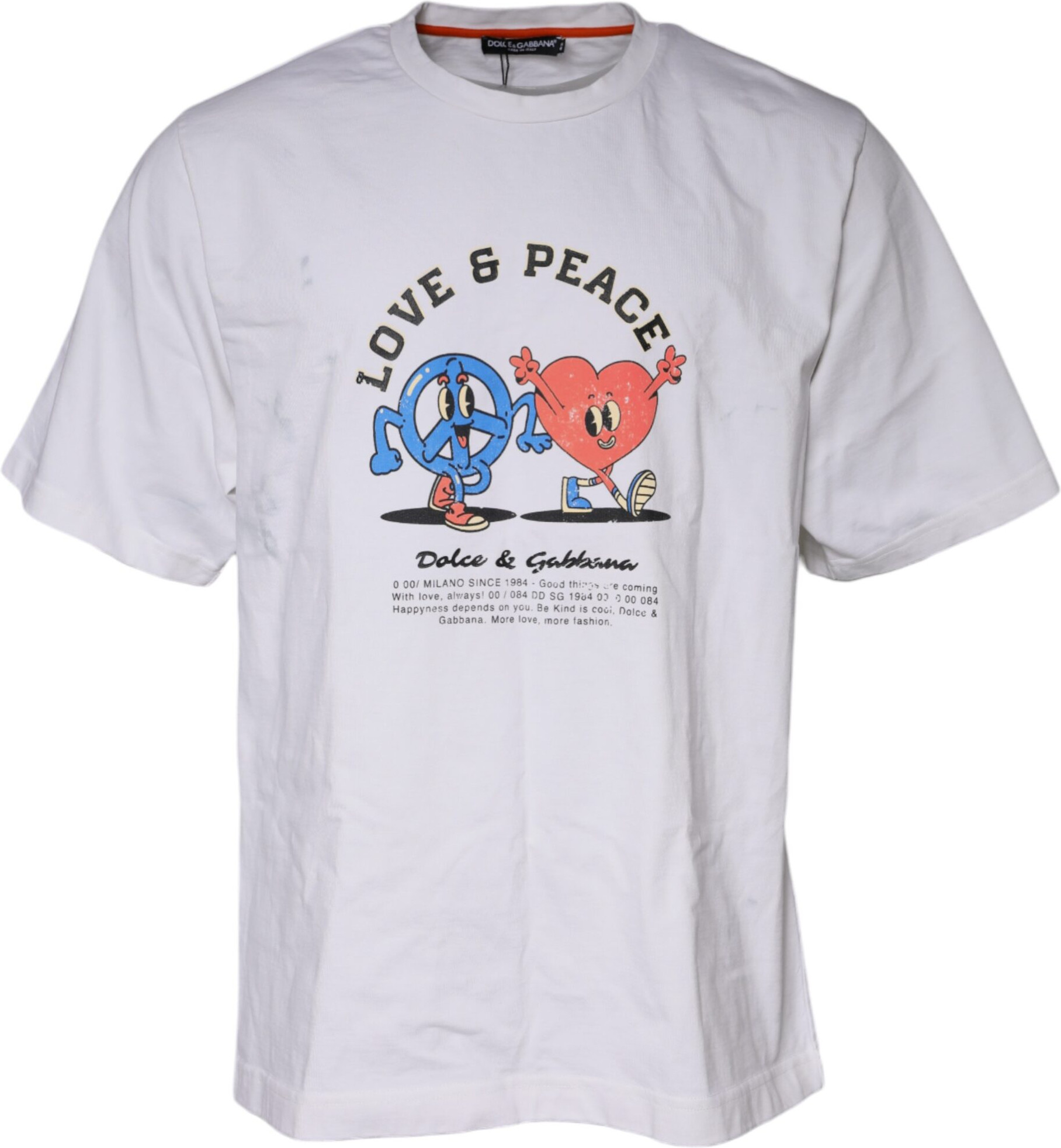 White Love & Peace Cotton Round Neck T-shirt Dolce & Gabbana