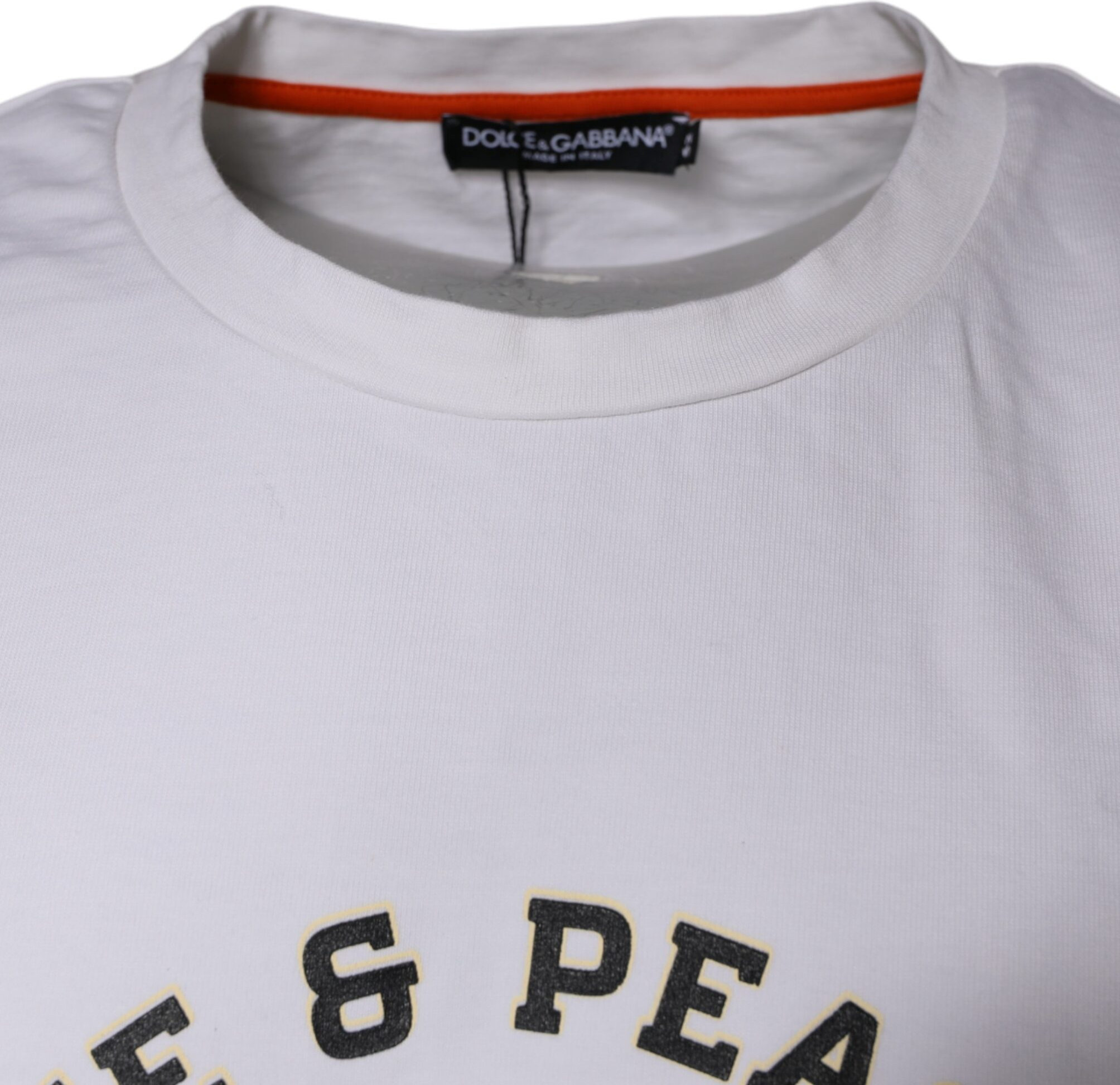 White Love & Peace Cotton Round Neck T-shirt Dolce & Gabbana