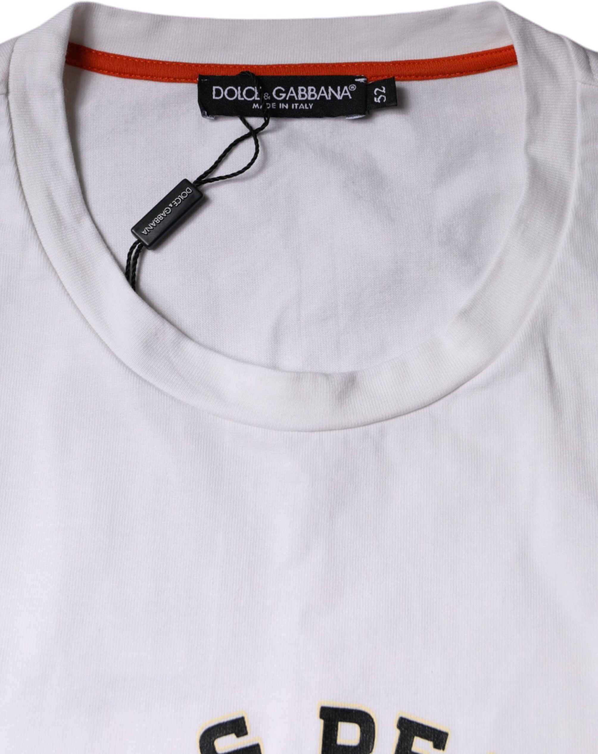 White Love & Peace Cotton Round Neck T-shirt Dolce & Gabbana