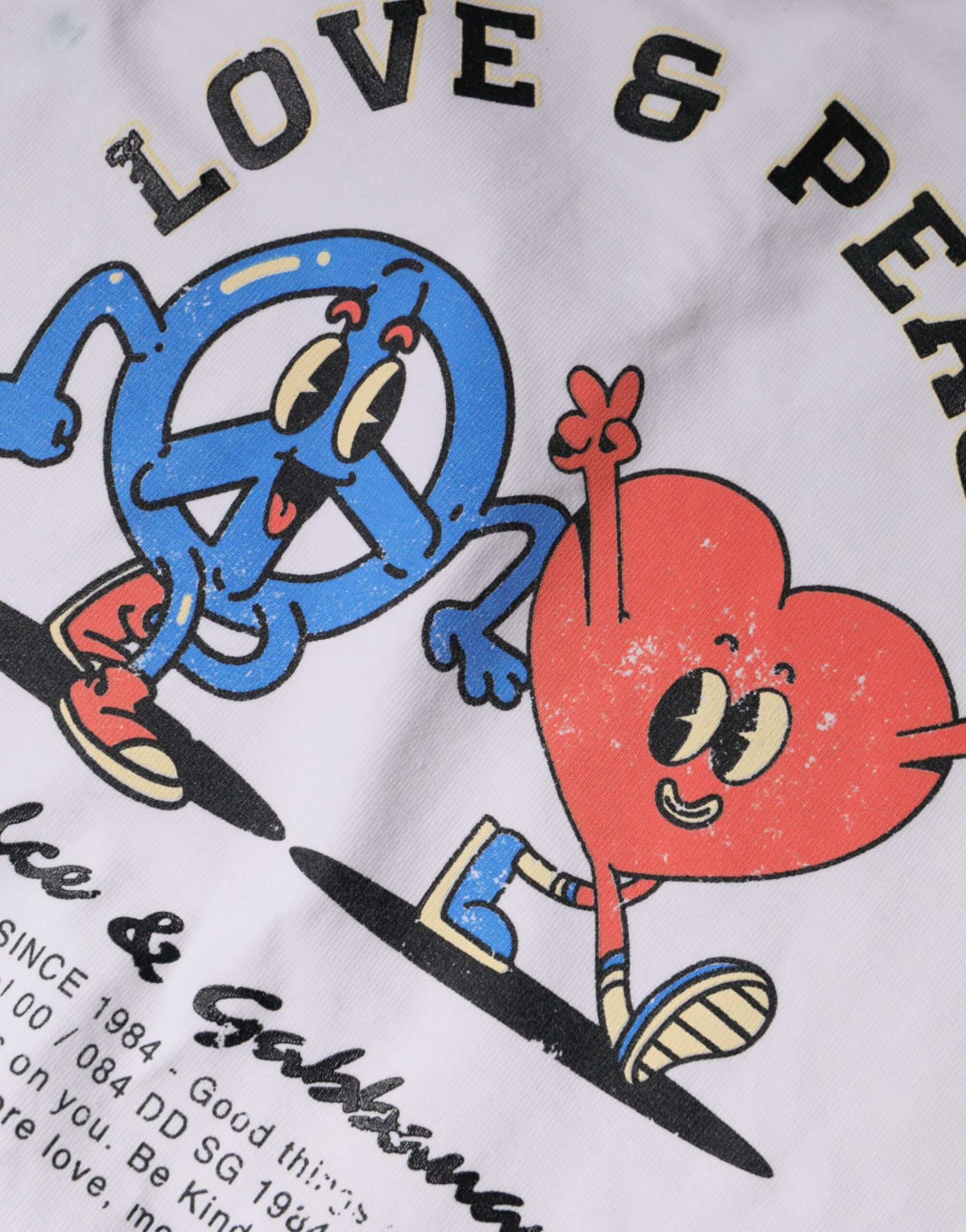 White Love & Peace Cotton Round Neck T-shirt Dolce & Gabbana