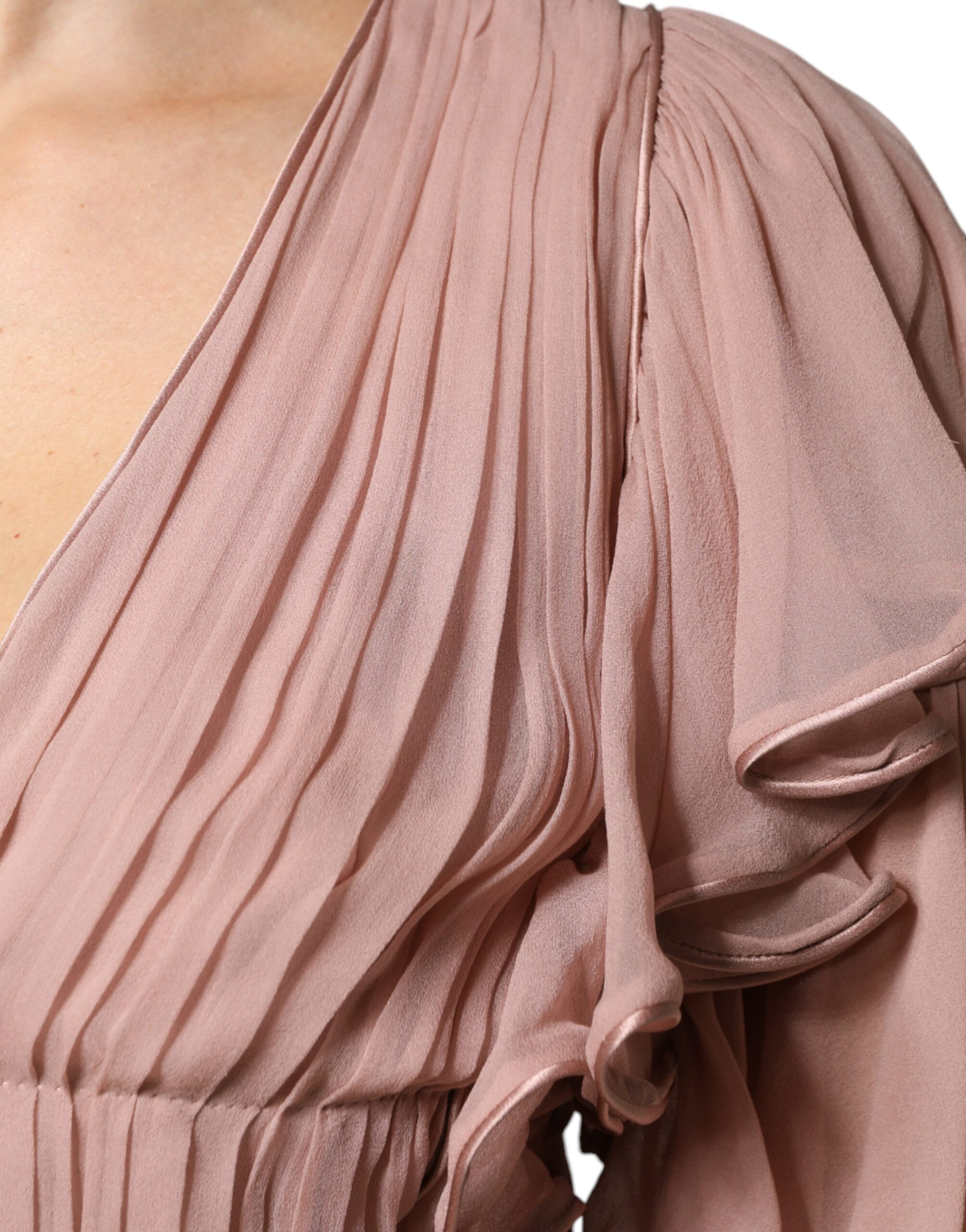 Коричневый топ Alberta Ferretti с короткими рукавами и V-образным вырезом