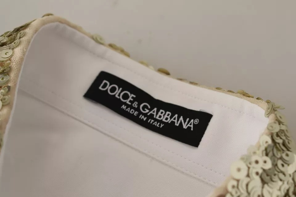 Рубашка с длинным рукавом и воротником Dolce & Gabbana из белого хлопка с пайетками