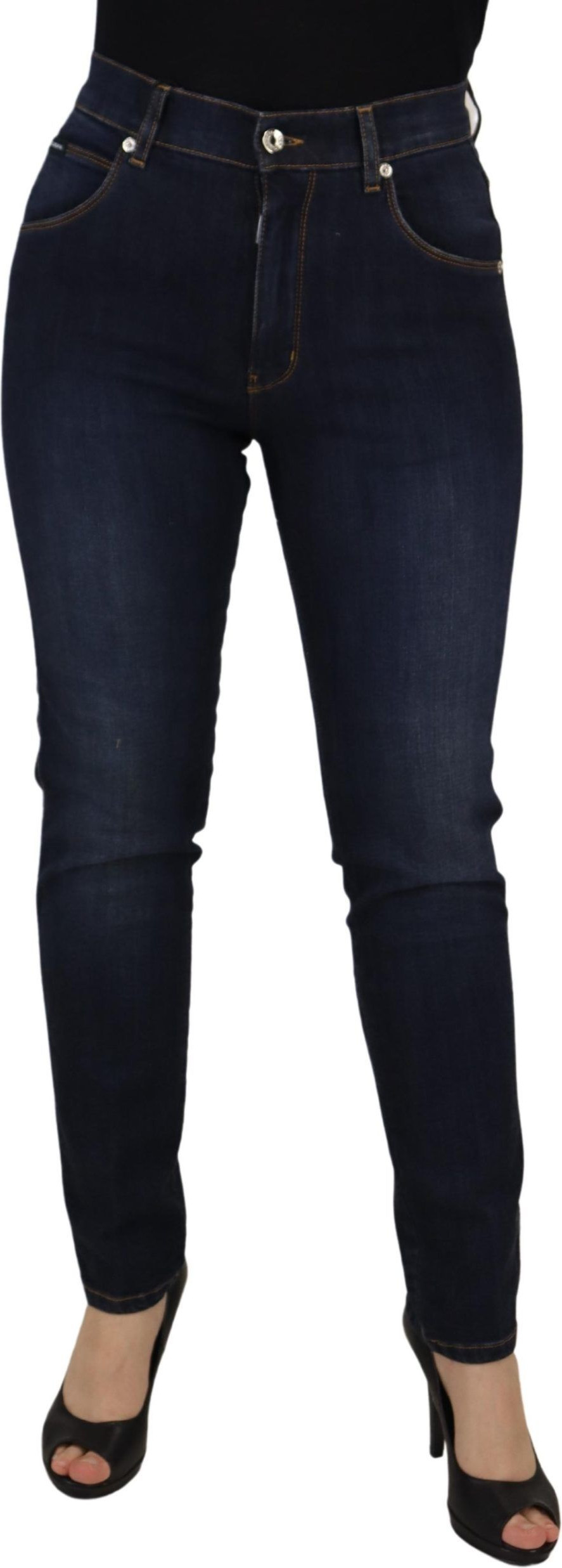 Blue Cotton High Waist Skinny Denim Jeans Dolce & Gabbana