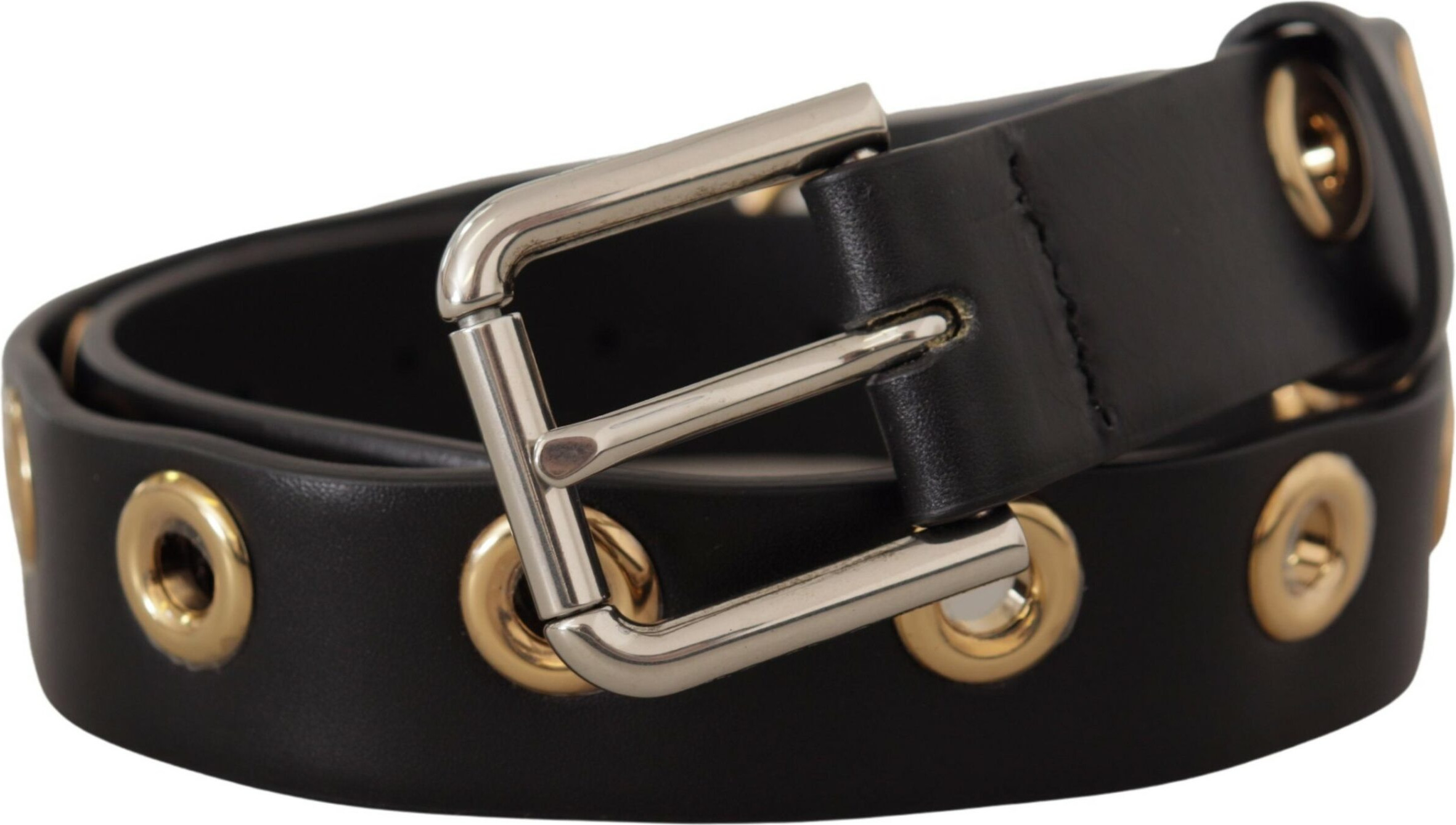 Belts Dolce & Gabbana Chic Black Leather Belt with Engraved Buckle