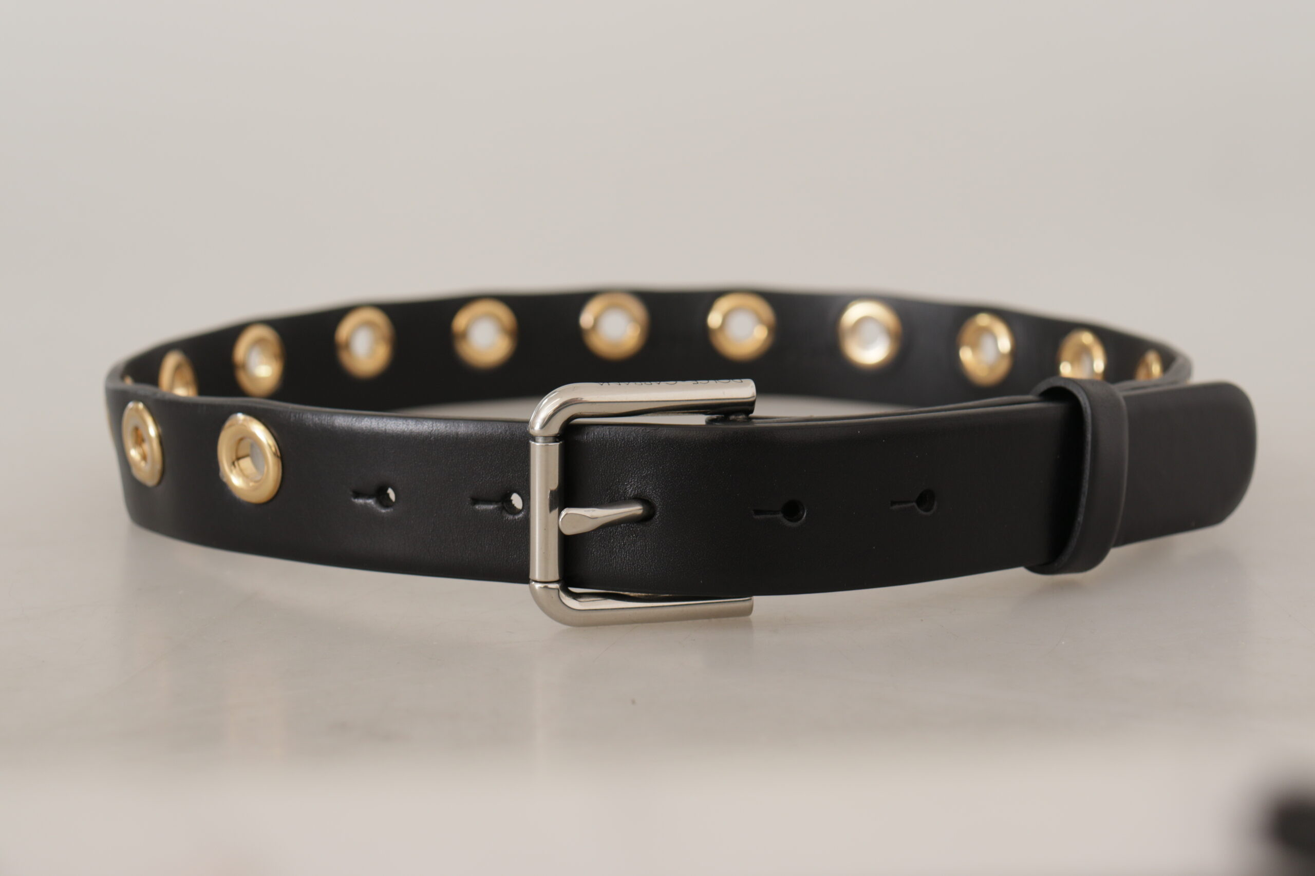 Belts Dolce & Gabbana Chic Black Leather Belt with Engraved Buckle