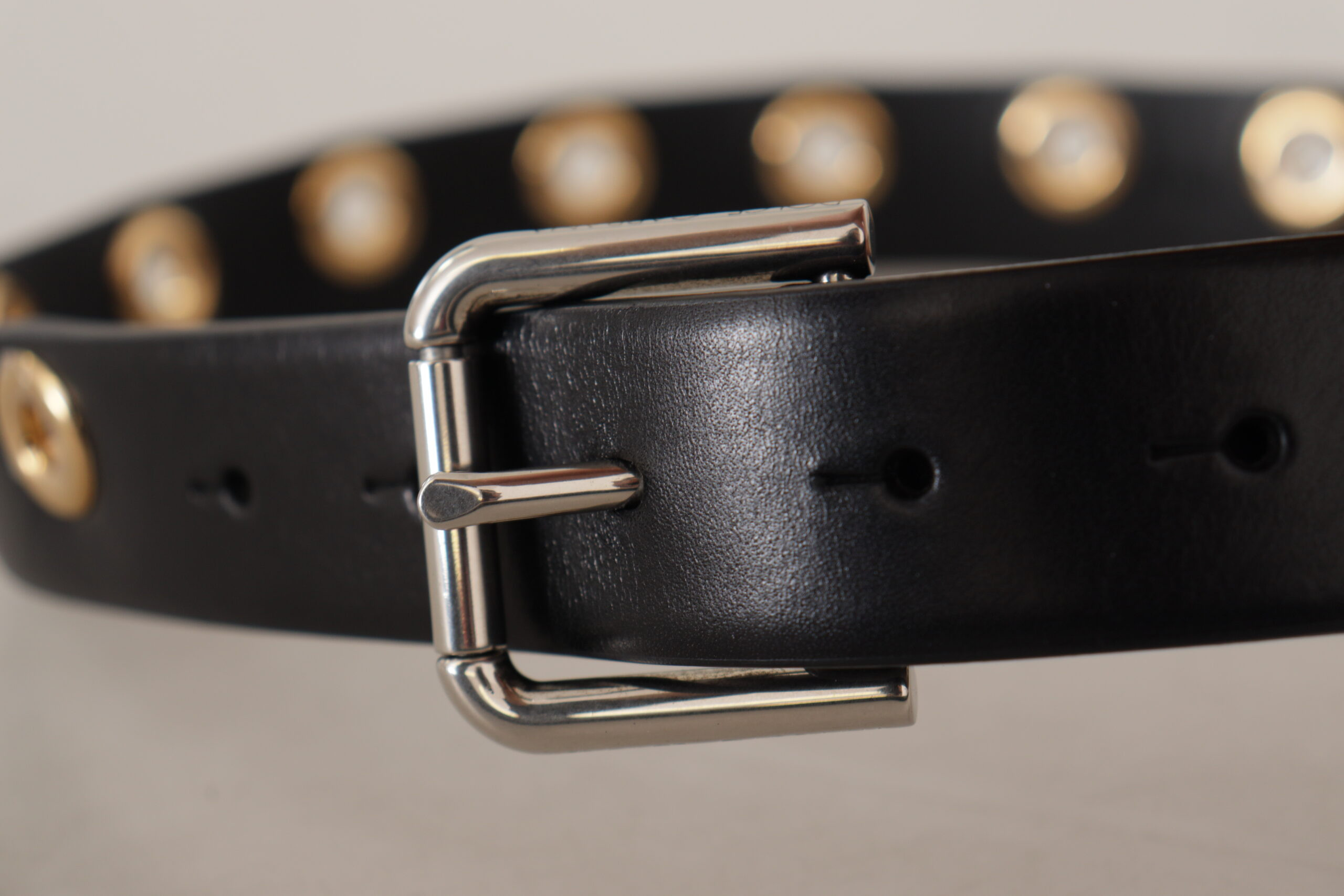 Belts Dolce & Gabbana Chic Black Leather Belt with Engraved Buckle