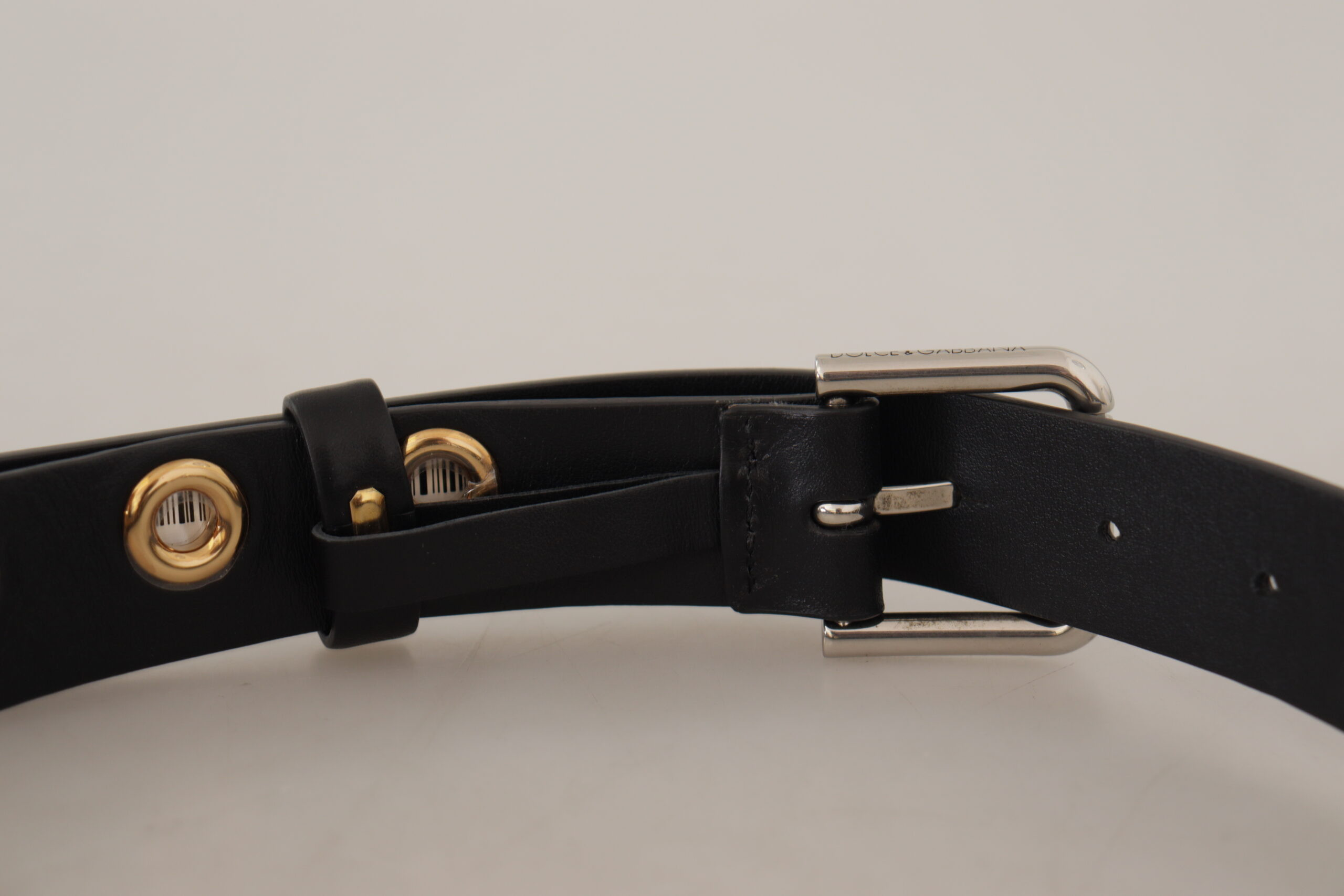 Belts Dolce & Gabbana Chic Black Leather Belt with Engraved Buckle