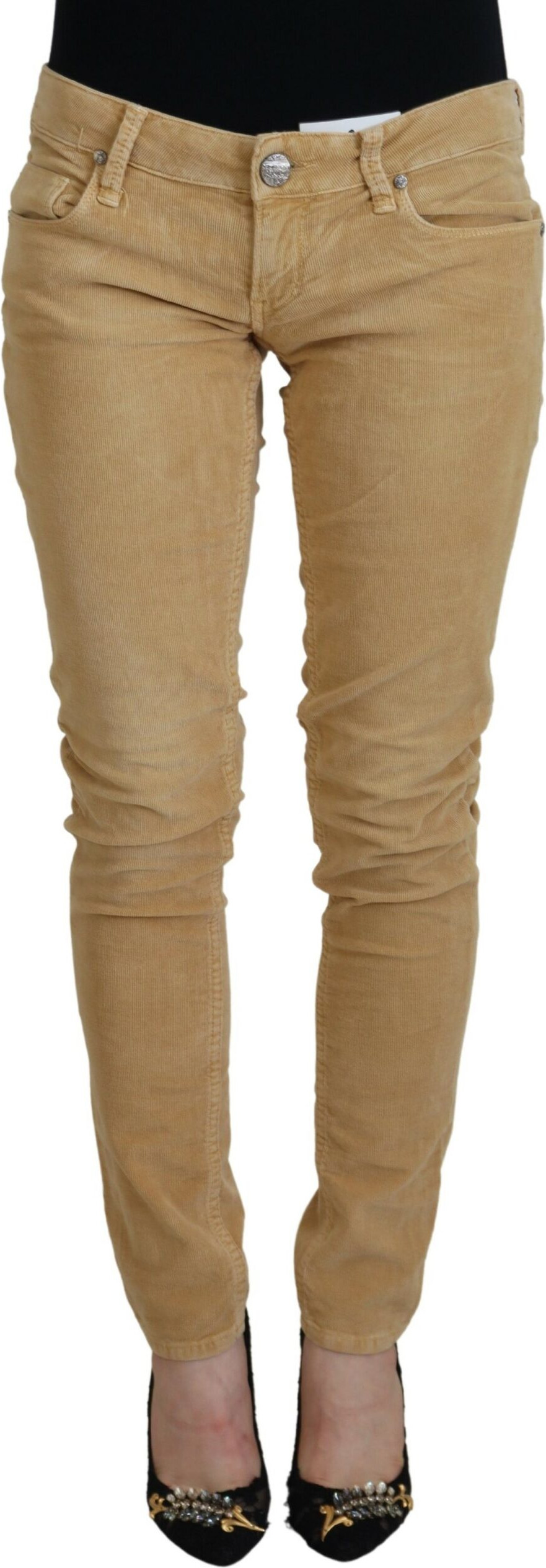 Brown Cotton Corduroy Low Waist Women Casual Jeans