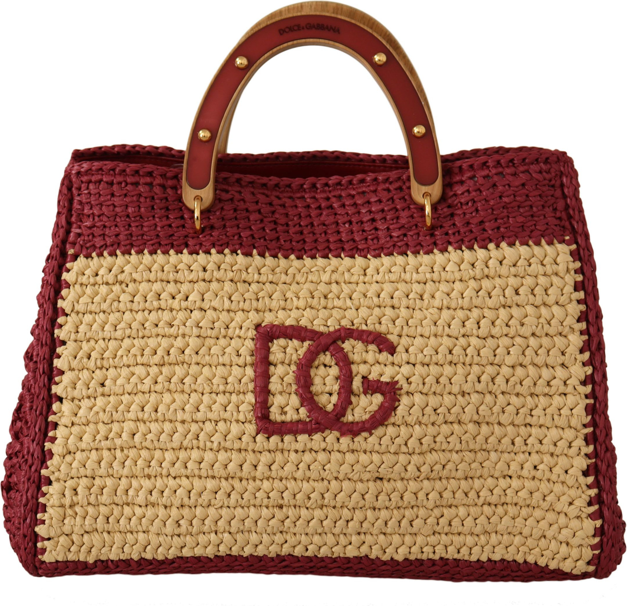 Сумка Dolce & Gabbana Шикарная бежевая сумка-тоут из рафии с бордовыми акцентами