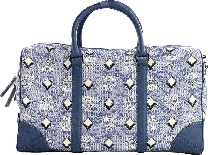 Duffle Bag MCM Boston Medium Blue Vintage Denim Fabric