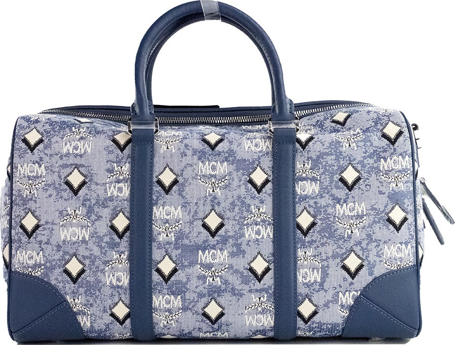 Duffle Bag MCM Boston Medium Blue Vintage Denim Fabric