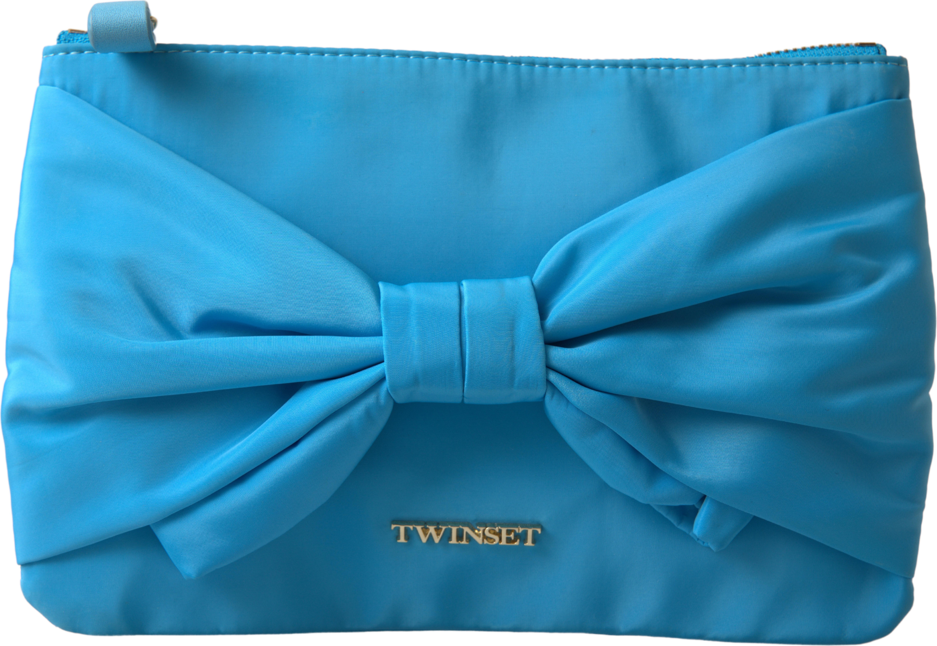 Clutch TWINSET Blue Tafta Silk Large Bow Zipper Clutch Women Borse Logo Bag