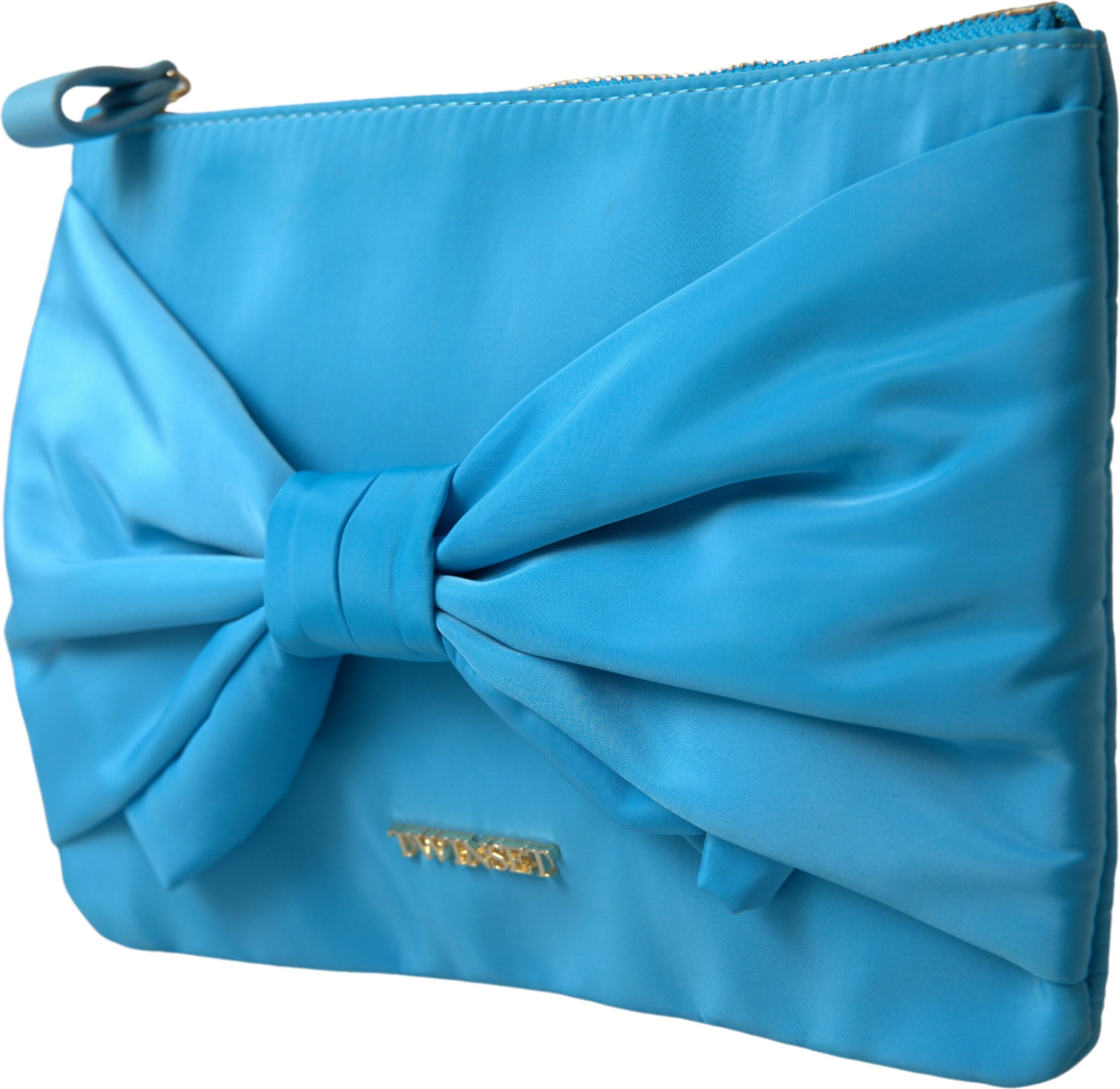 Clutch TWINSET Blue Tafta Silk Large Bow Zipper Clutch Women Borse Logo Bag
