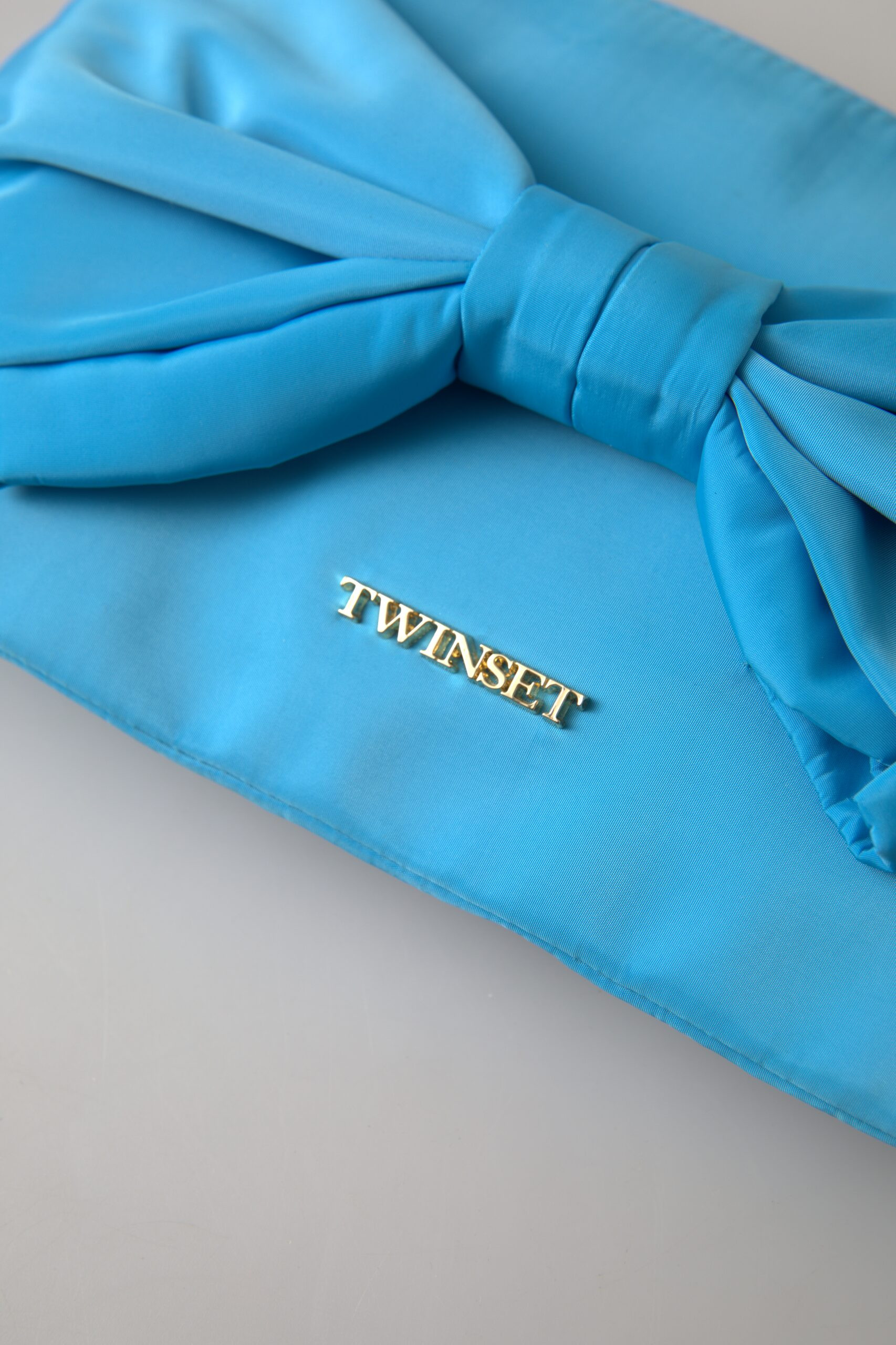Clutch TWINSET Blue Tafta Silk Large Bow Zipper Clutch Women Borse Logo Bag