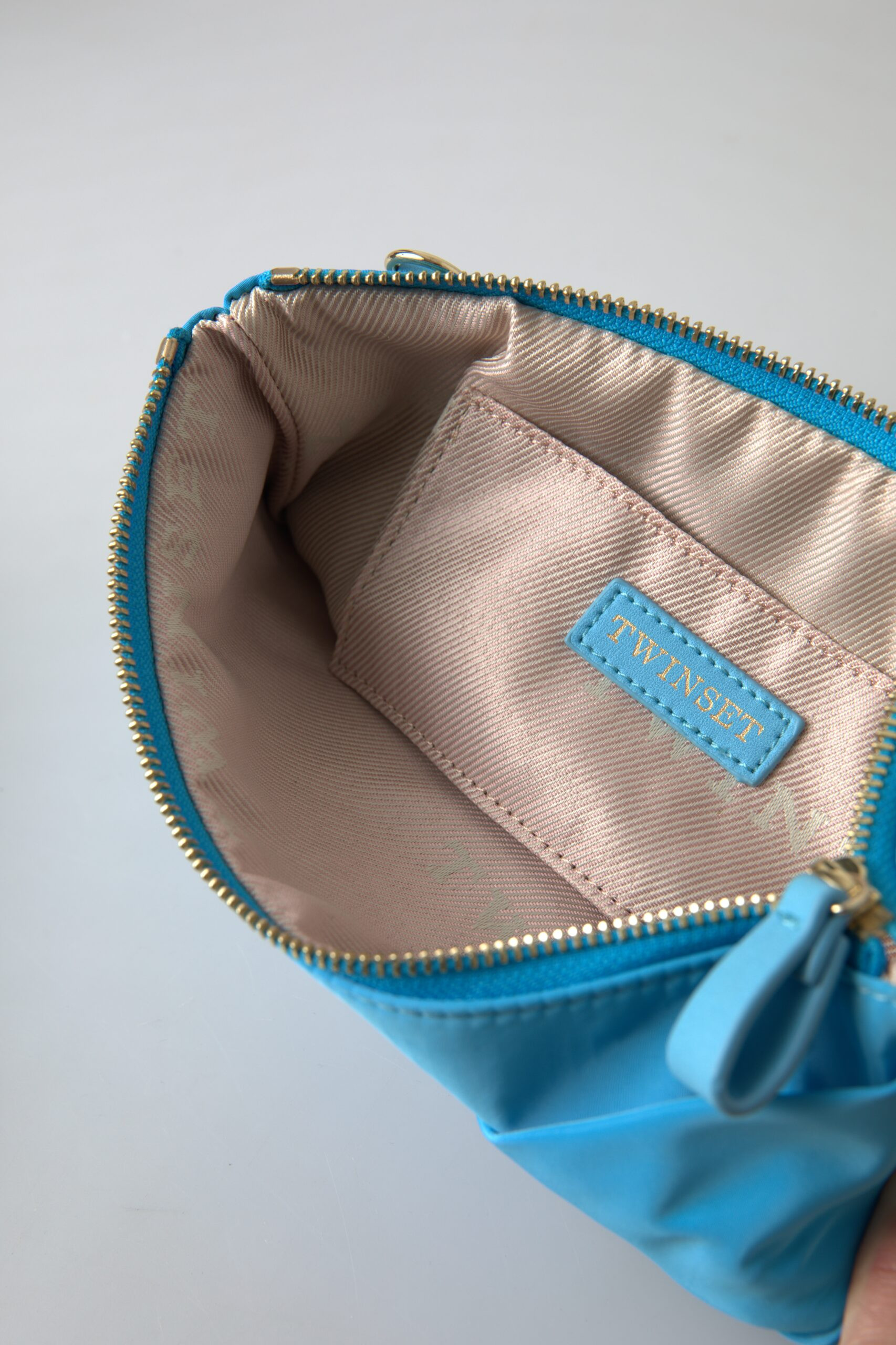 Clutch TWINSET Blue Tafta Silk Large Bow Zipper Clutch Women Borse Logo Bag
