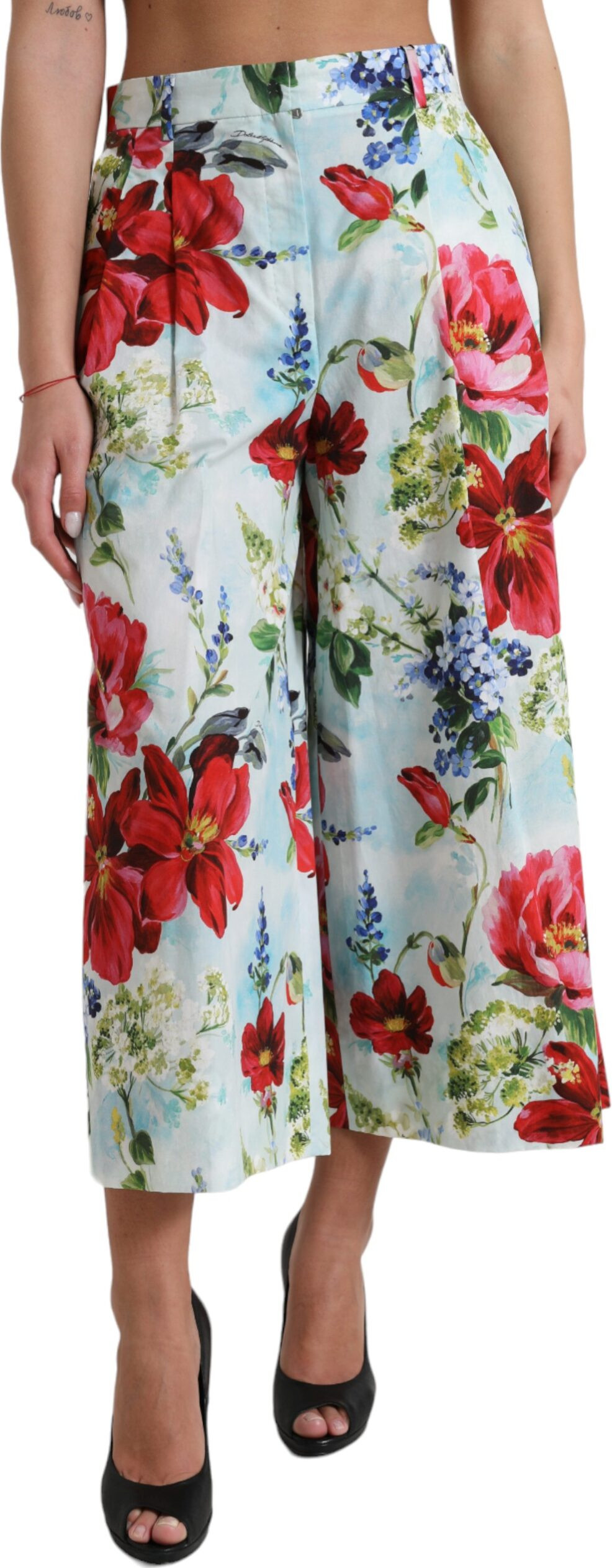 Multicolor Floral High Waist Wide Leg Pants Dolce & Gabbana