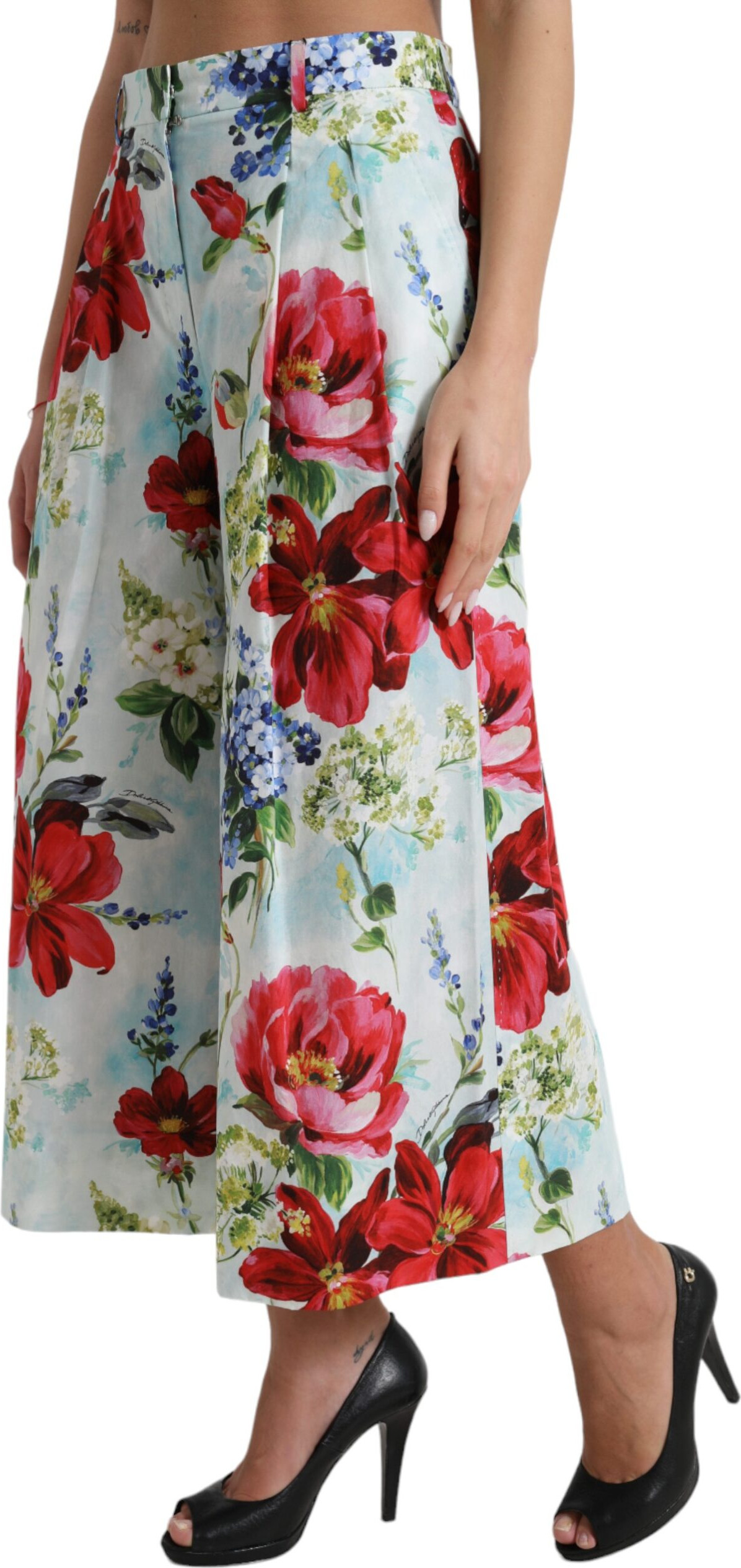 Multicolor Floral High Waist Wide Leg Pants Dolce & Gabbana