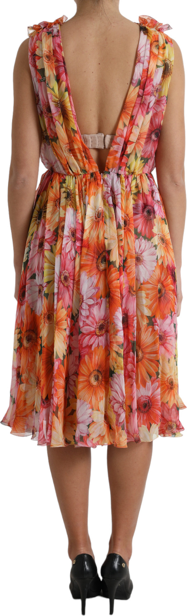 Midi Dress Dolce & Gabbana Multicolor Sunflower Print Silk Midi Dress