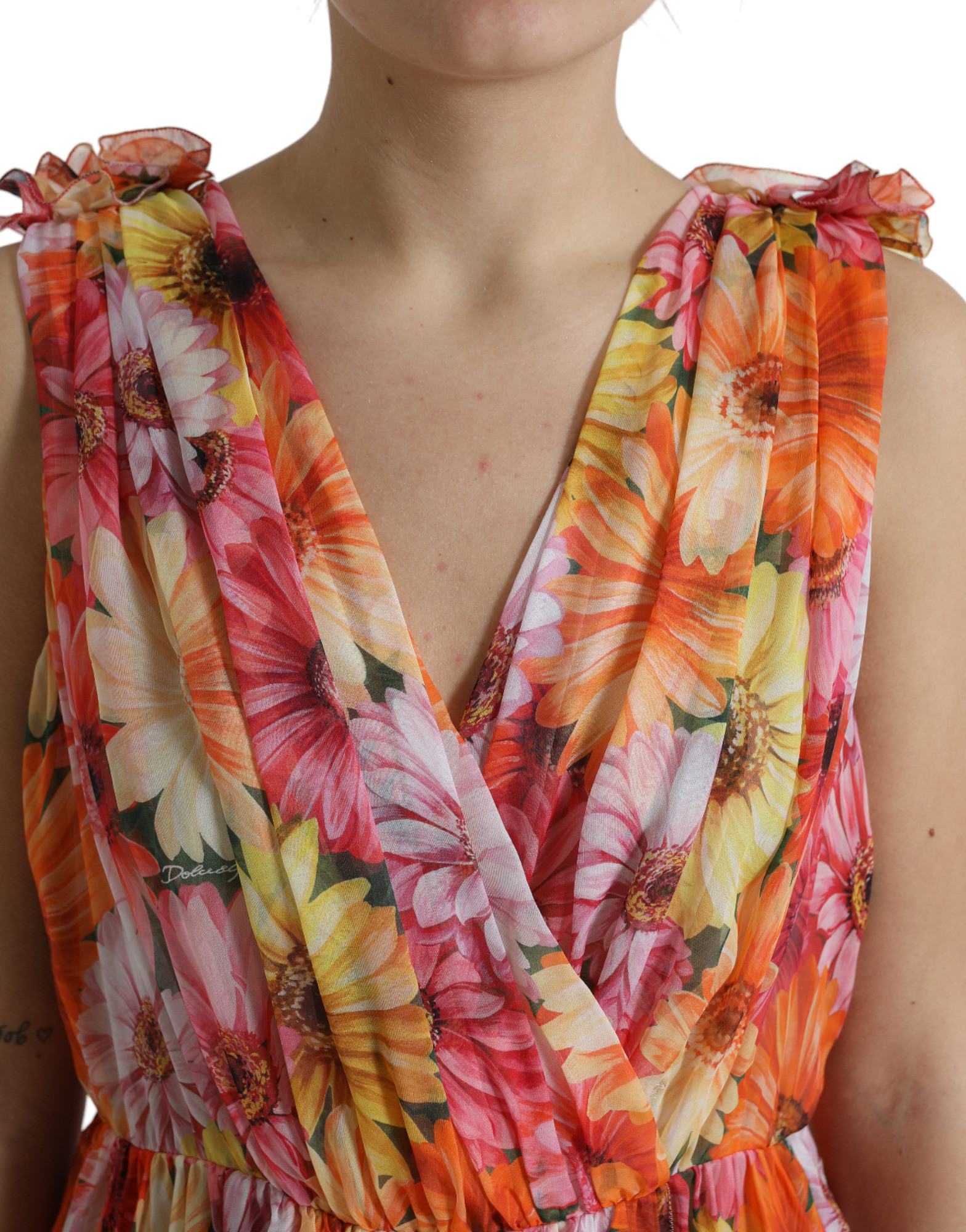 Midi Dress Dolce & Gabbana Multicolor Sunflower Print Silk Midi Dress
