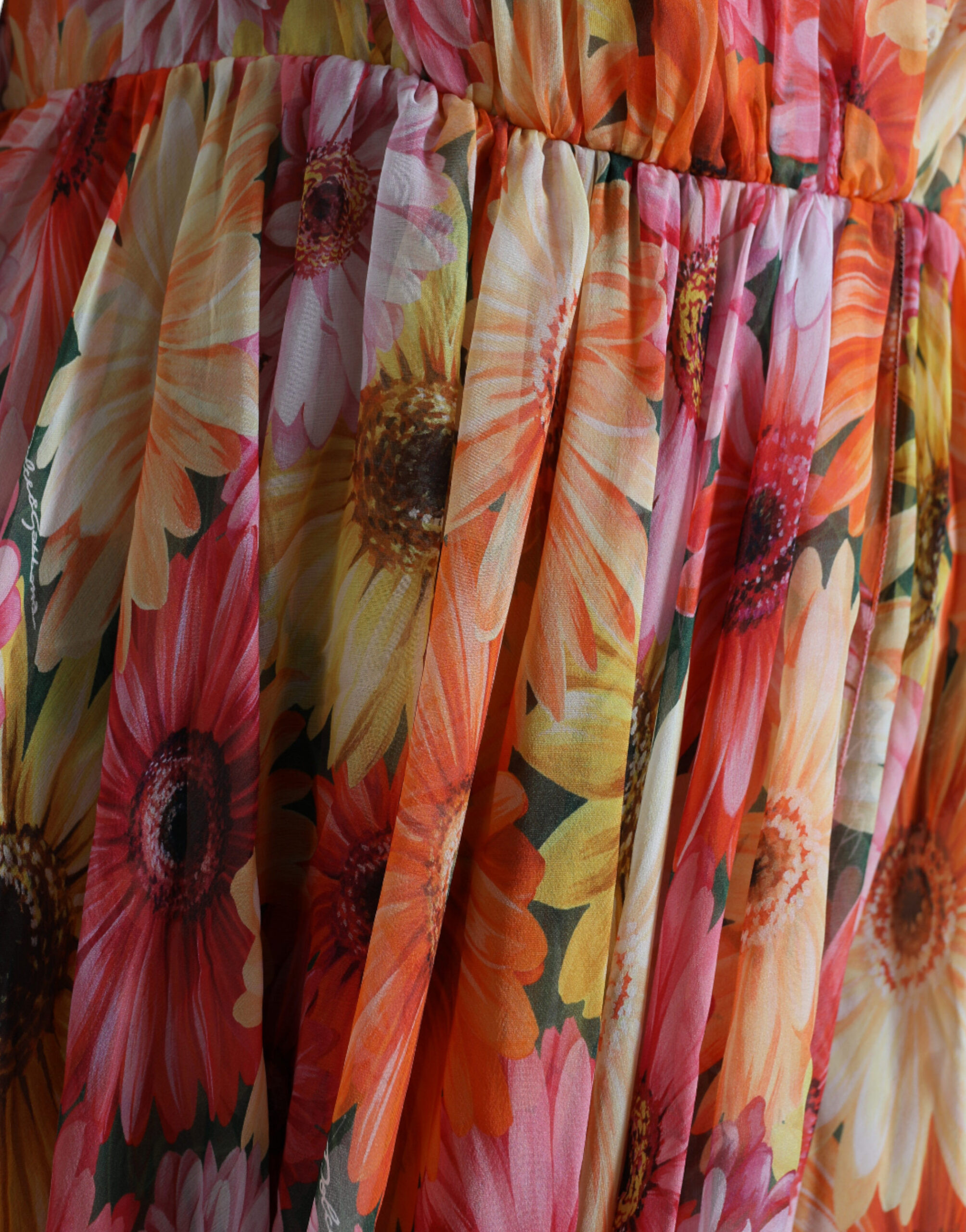Midi Dress Dolce & Gabbana Multicolor Sunflower Print Silk Midi Dress