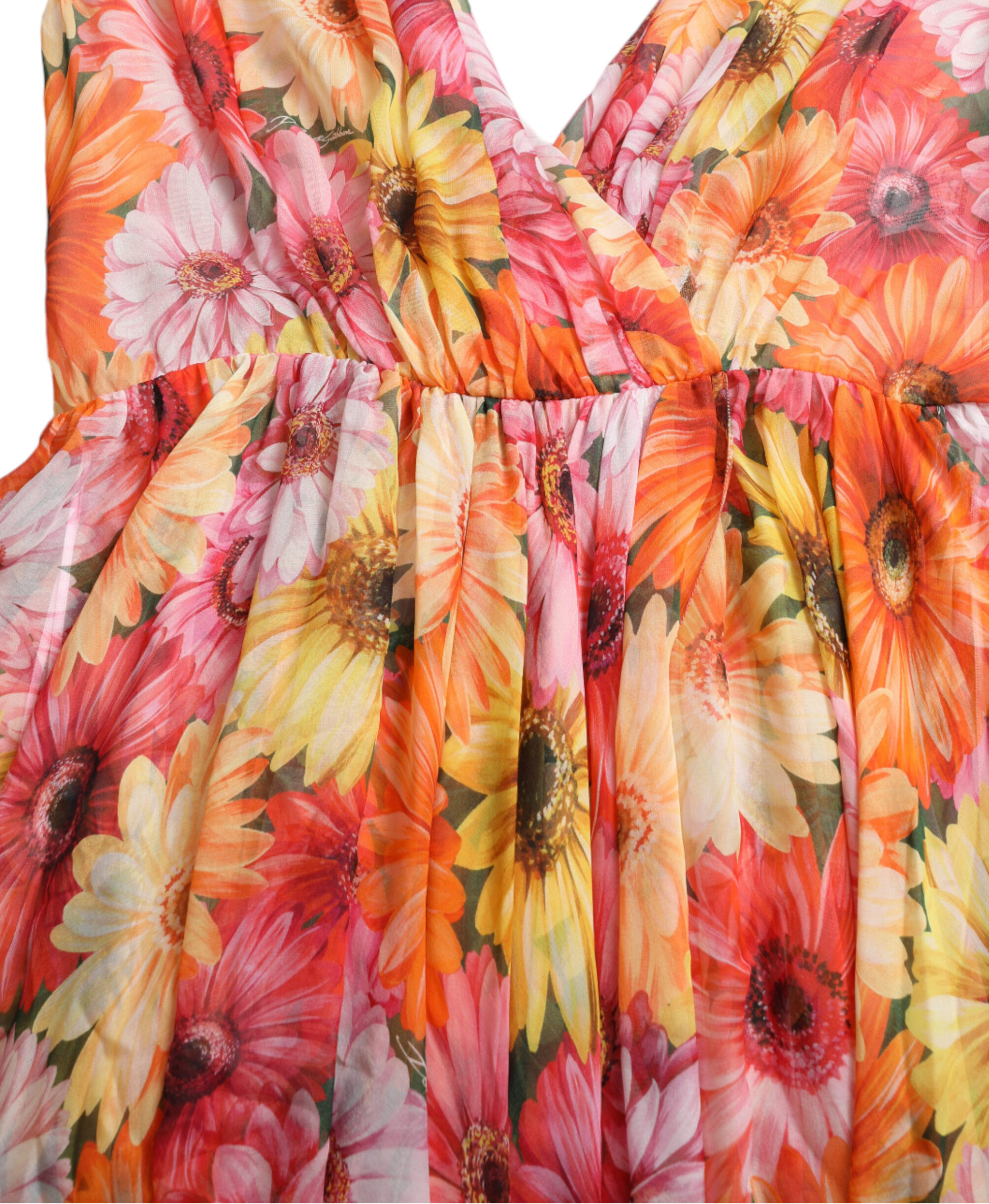Midi Dress Dolce & Gabbana Multicolor Sunflower Print Silk Midi Dress