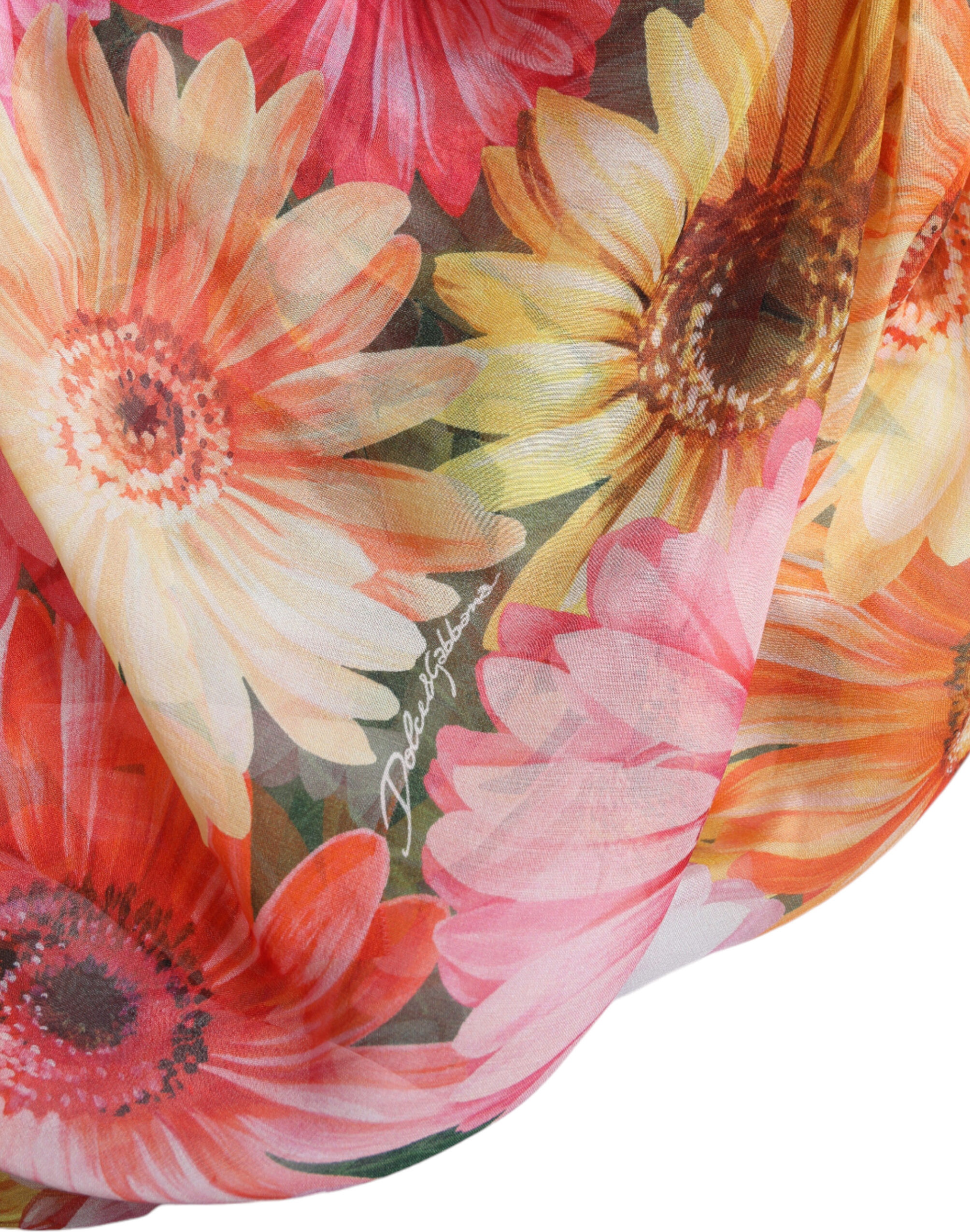 Midi Dress Dolce & Gabbana Multicolor Sunflower Print Silk Midi Dress