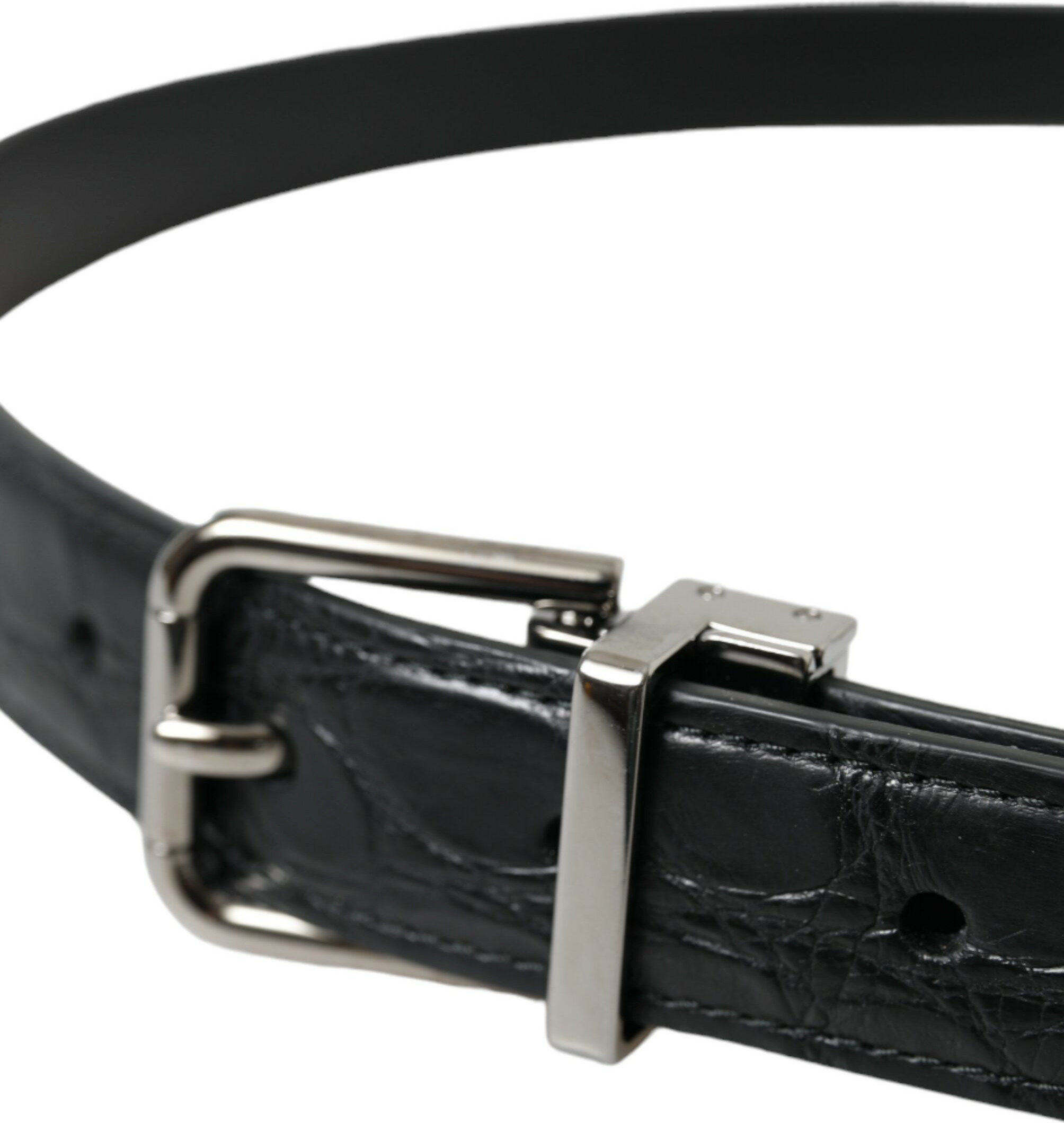 Dolce & GabbanaBeləyi Qara Dəri Gümüş Metal Tokalı Bel Kəməri