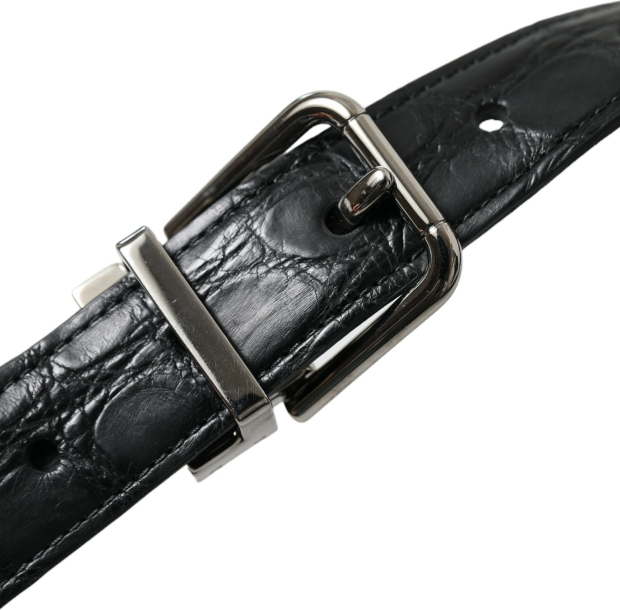Dolce & GabbanaBeləyi Qara Dəri Gümüş Metal Tokalı Bel Kəməri
