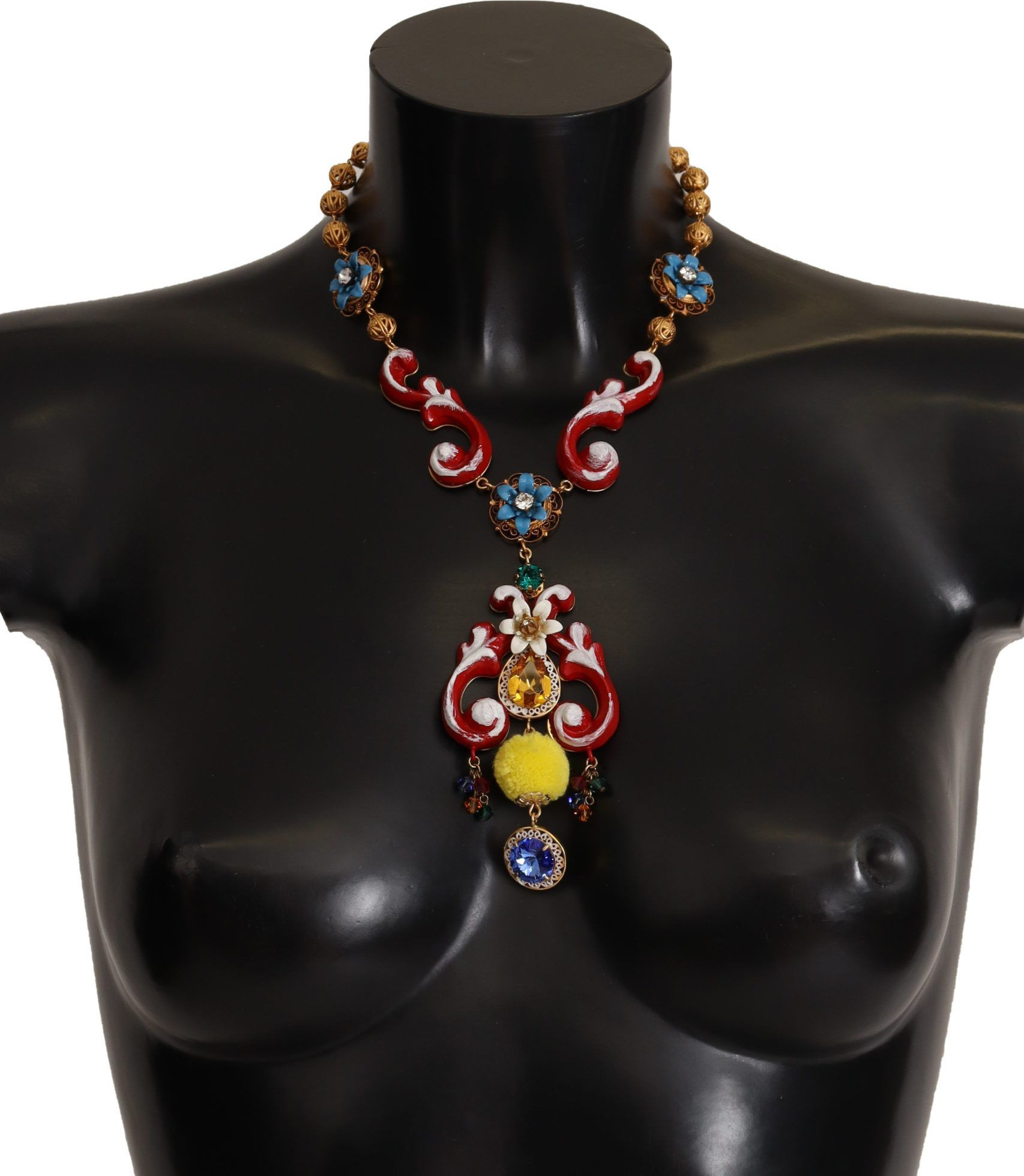 Dolce & Gabbana Gold Brass Carretto Sicily Statement Crystal Chain Necklace