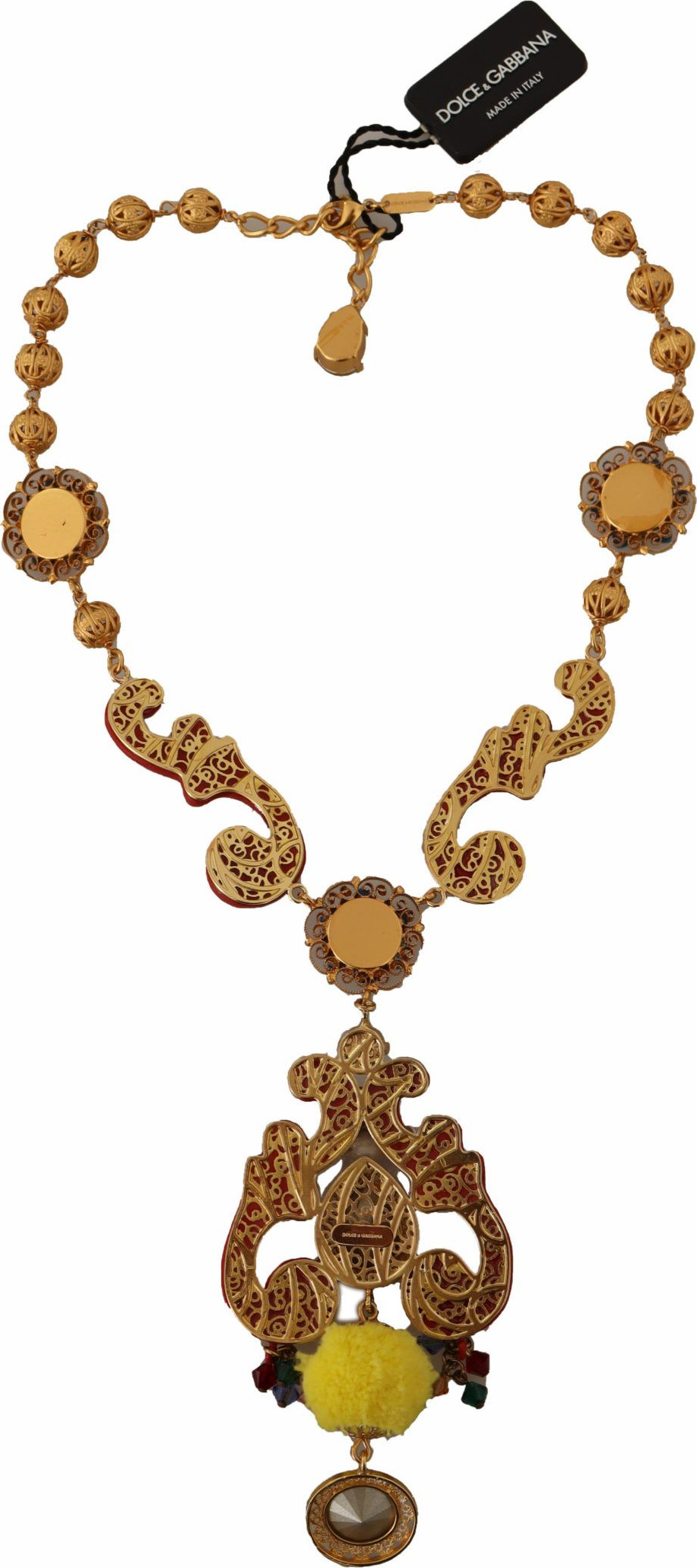 Dolce & Gabbana Gold Brass Carretto Sicily Statement Crystal Chain Necklace