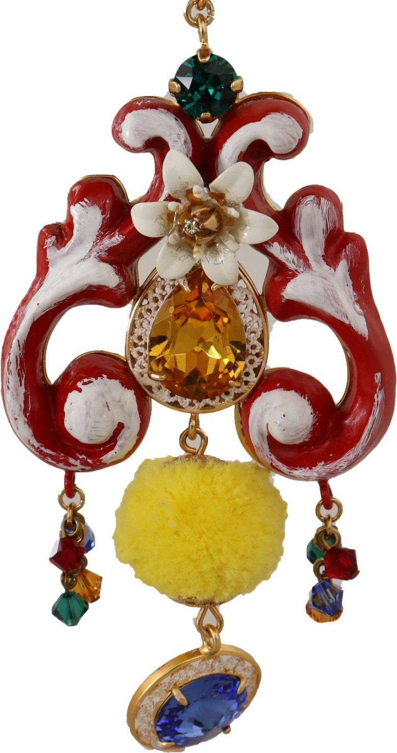 Dolce & Gabbana Gold Brass Carretto Sicily Statement Crystal Chain Necklace
