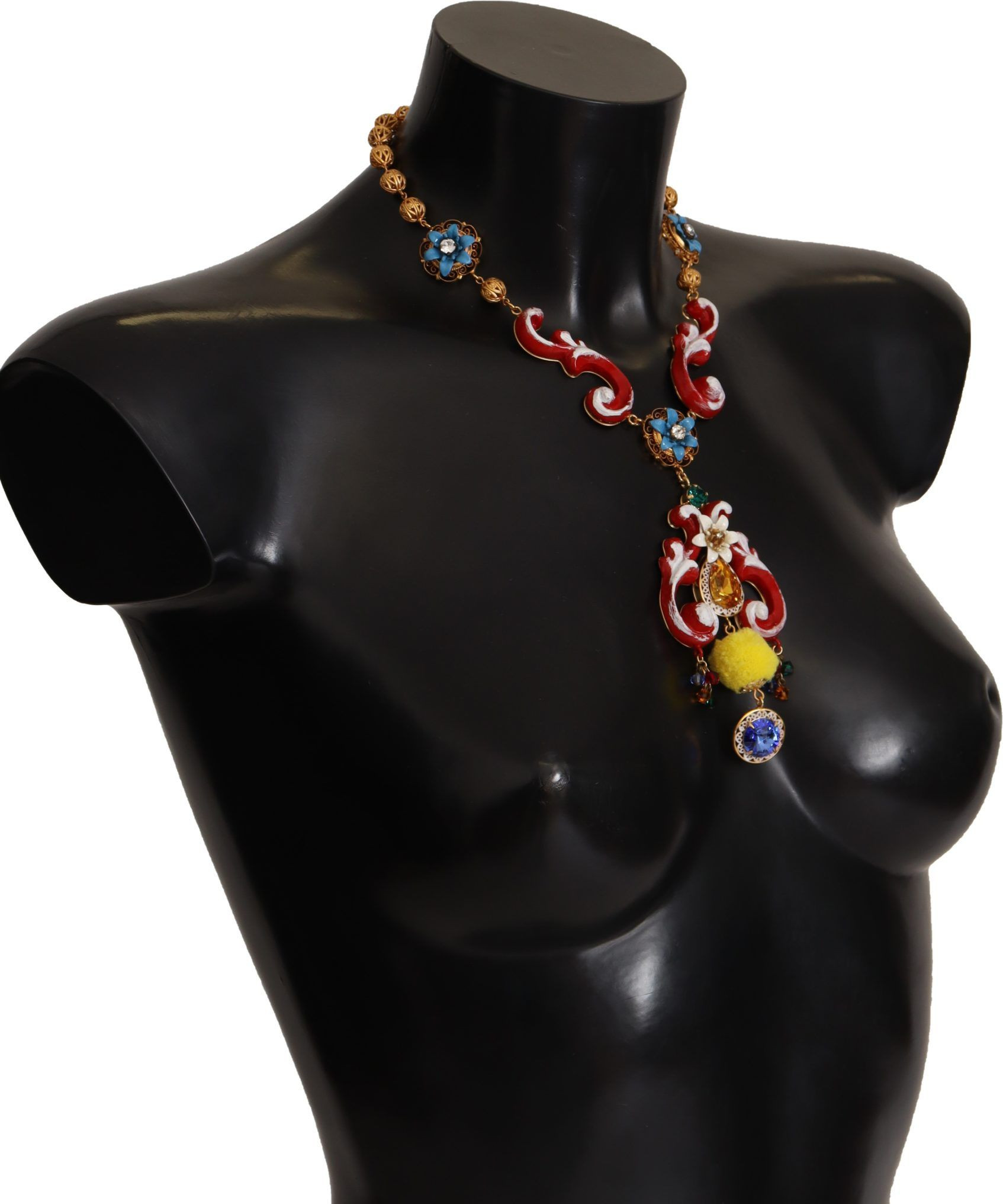Dolce & Gabbana Gold Brass Carretto Sicily Statement Crystal Chain Necklace