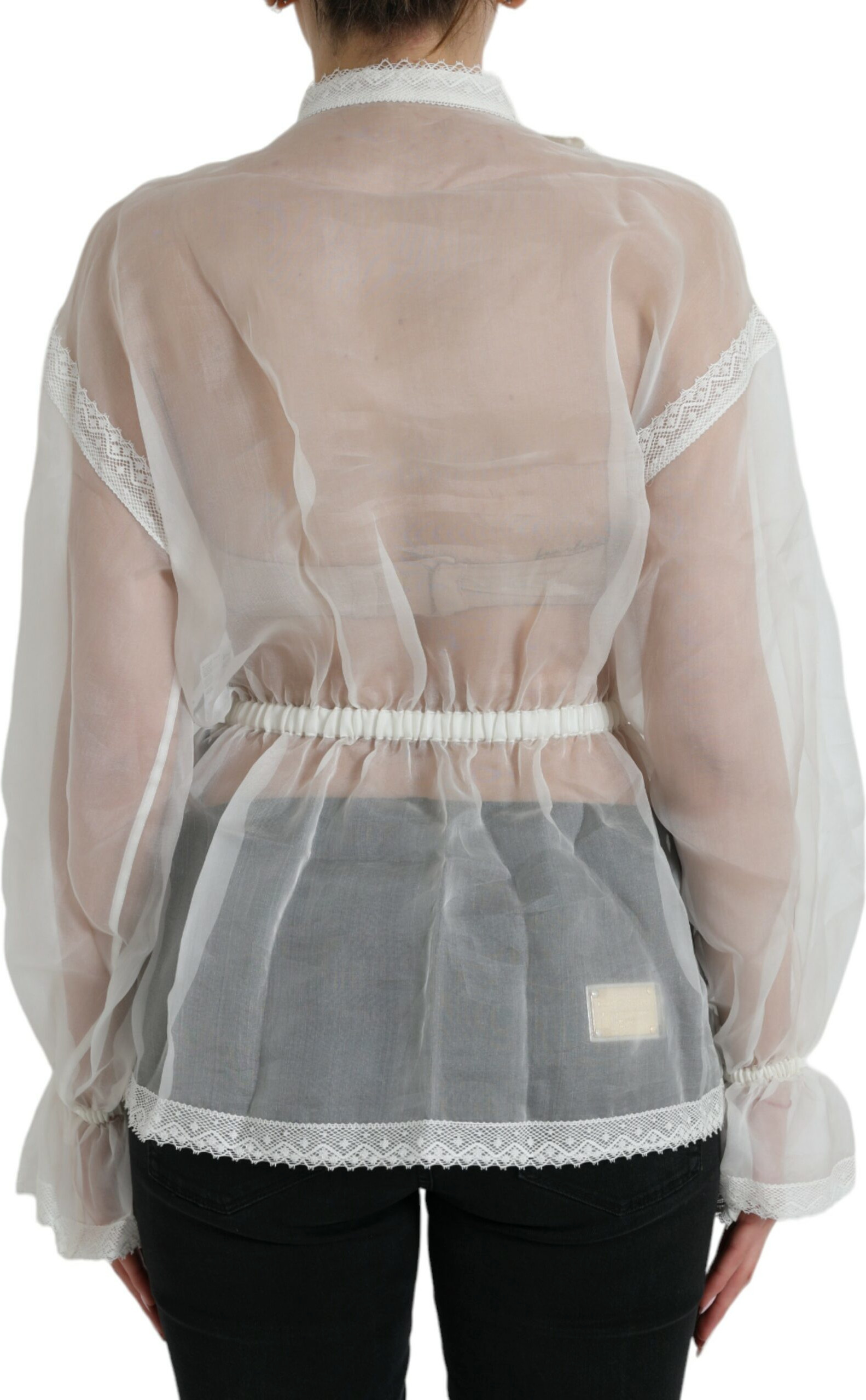 White Silk Long Sleeves Ascot Collar Top Dolce & Gabbana