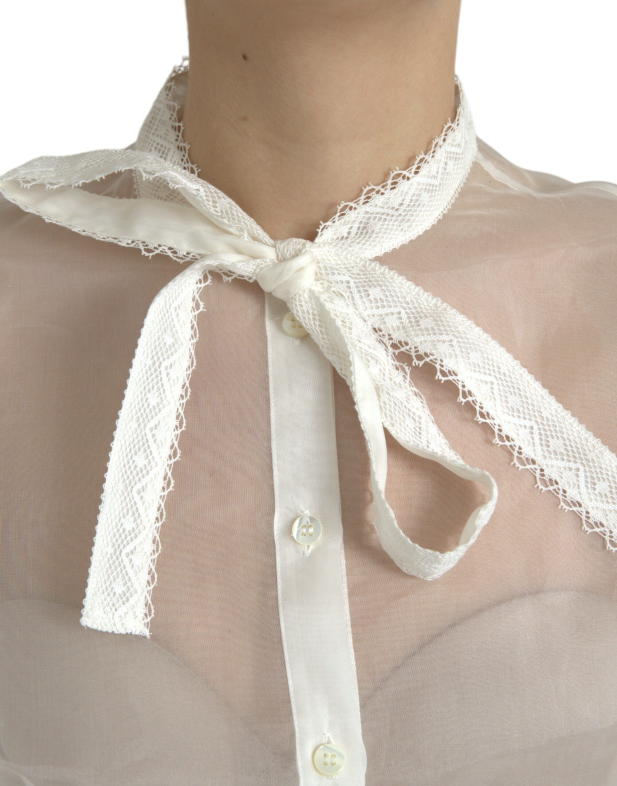 White Silk Long Sleeves Ascot Collar Top Dolce & Gabbana