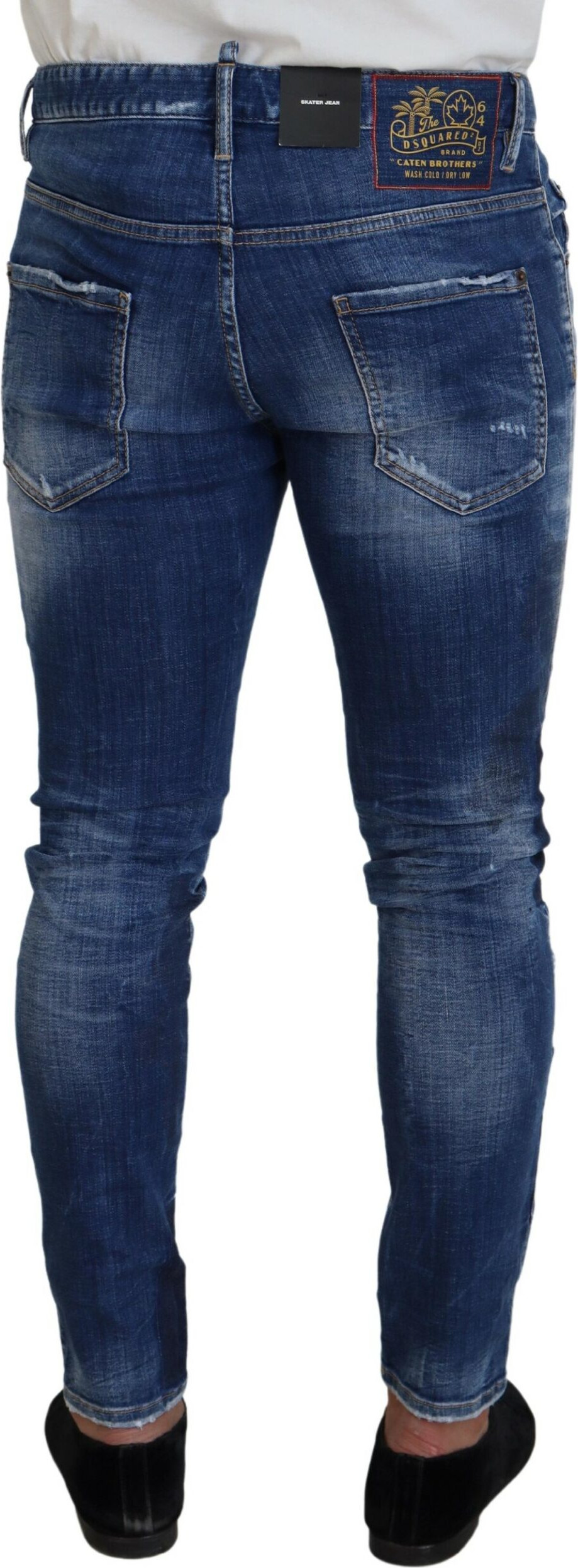 Blue Washed Patchwork Skinny Men Denim Jeans