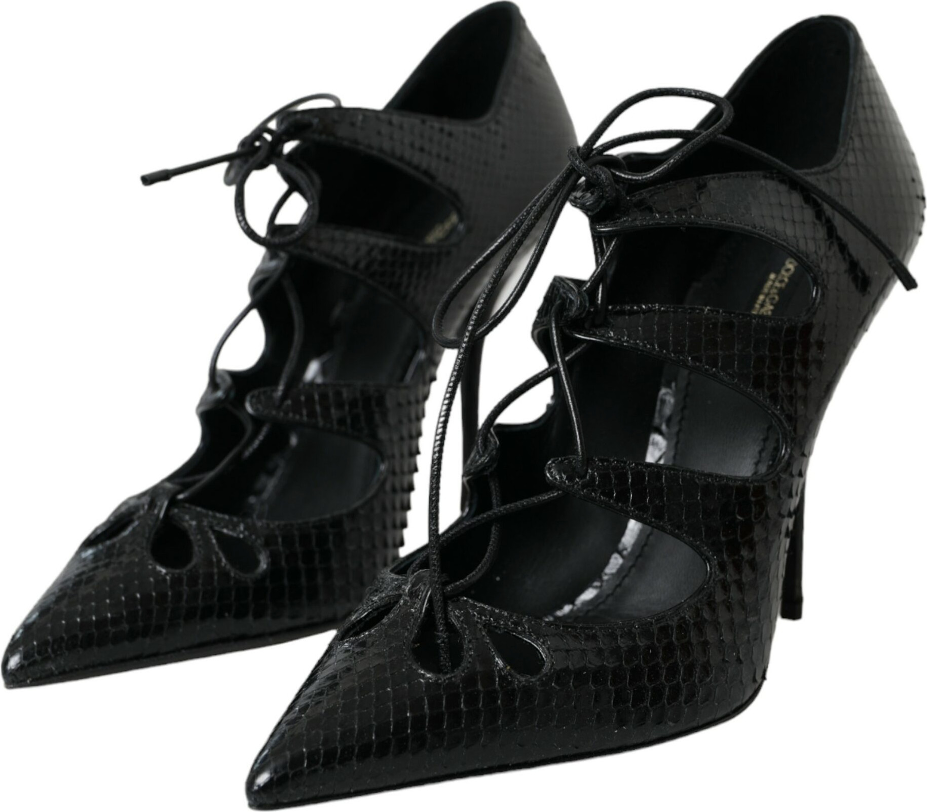 Black Python Leather Mary Jane Pumps Shoes by Dolce & Gabbana