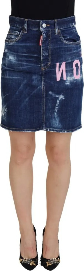 Dsquared2 ko'k logotipli, yengli, jinsidan tikilgan mini yubka