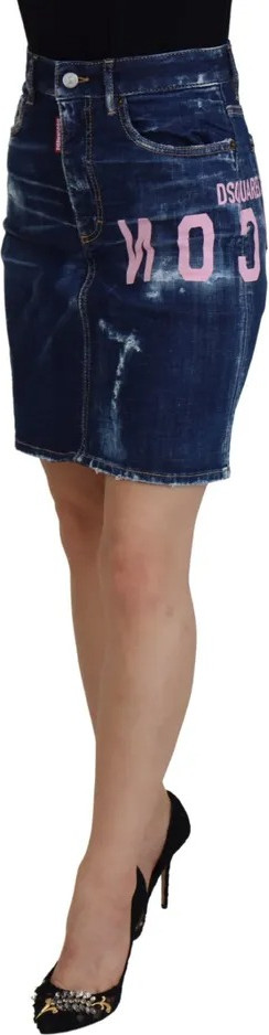 Blue Icon High Waist Denim Mini Boston Jean Skirt Dsquared2