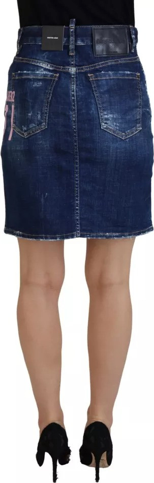Blue Icon High Waist Denim Mini Boston Jean Skirt Dsquared2