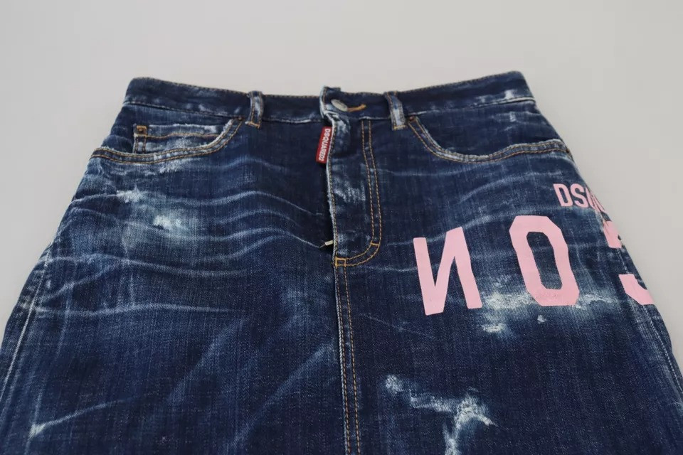 Blue Icon High Waist Denim Mini Boston Jean Skirt Dsquared2
